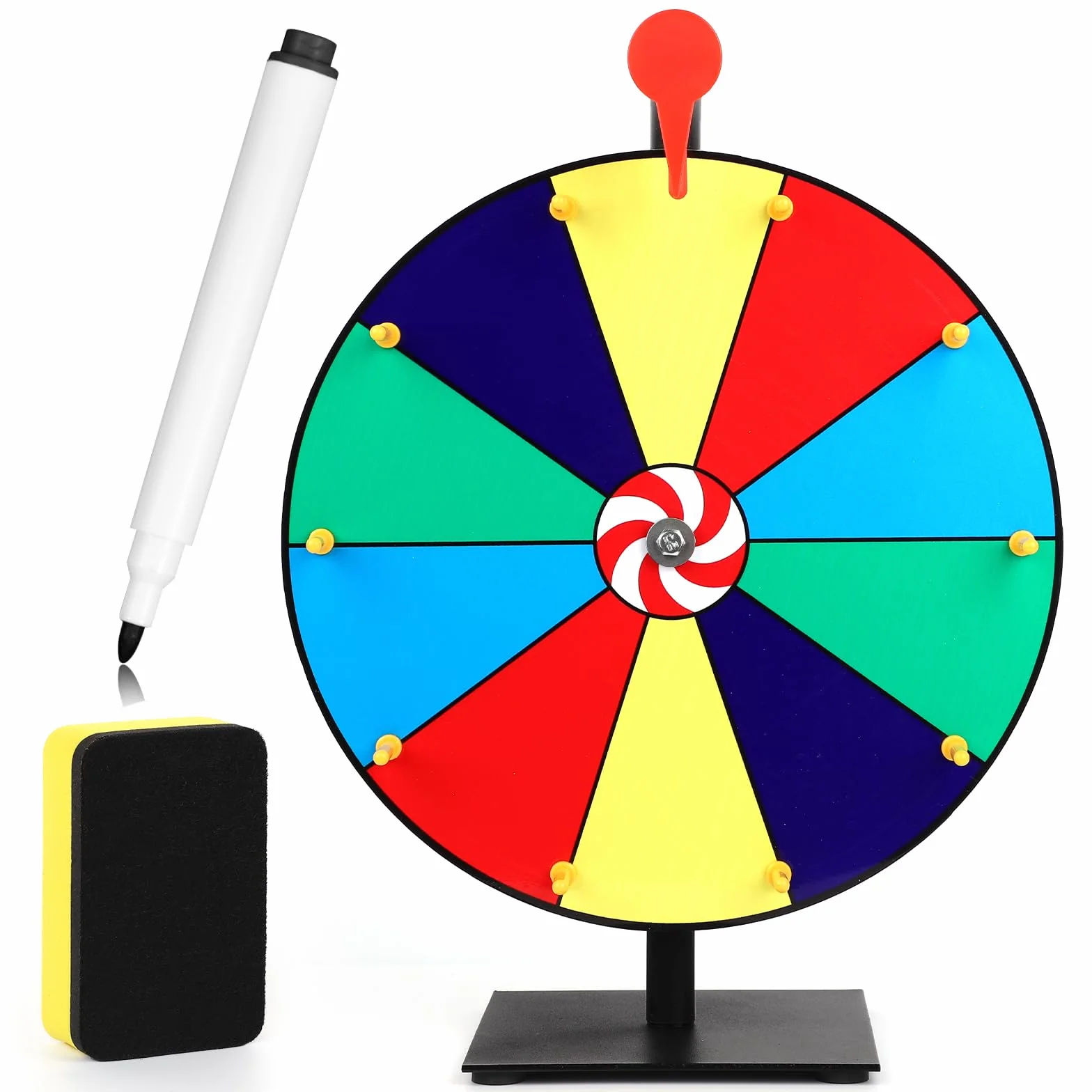 NQEUEPN 40cm Ruota dei Premi Che Gira, 10-Slot Tavolo Ruota Fortuna con Supporto, Ruota della Roulette con Cancellazione a Secco e Pennarello per Carnevali Fiere Gioco Spin