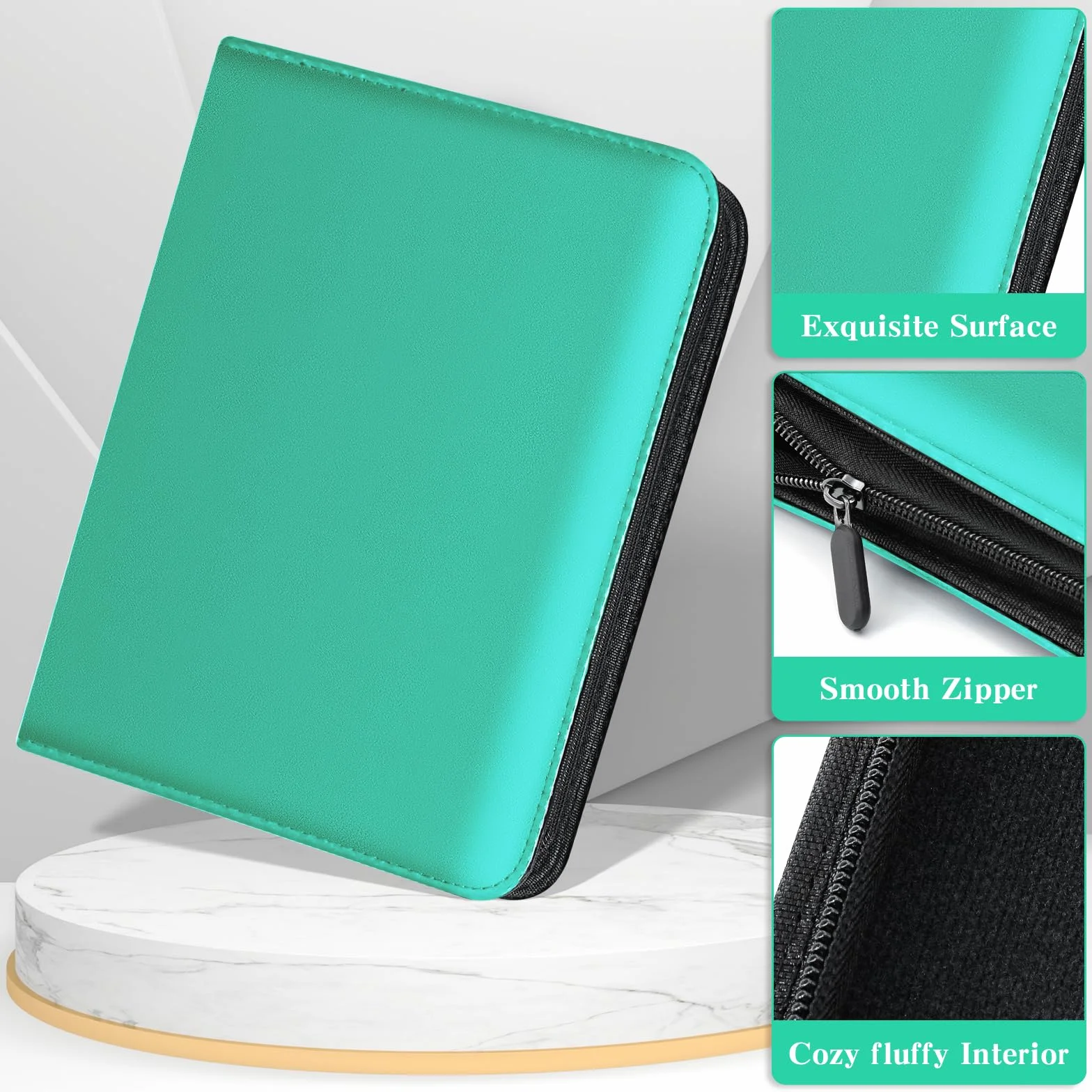Album da Collezione per Carte Jumbo - WITHYU Raccoglitore Senza Anelli con 60 Tasche, Custodia in Pelle PU, Portacarte, Binder per Carte da Gioco TCG (Blu Acqua, 14.5 x 20 cm)