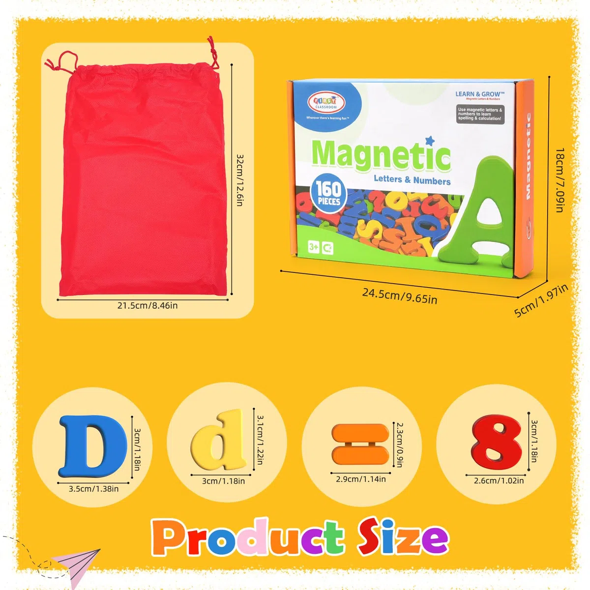 BunnyJOY Lettere Magnetiche Numeri per Bambini, 160PCS Alfabeto Magnete Frigorifero per Bambini, Giocattoli Educativi Prescolari, Ortografia e Conteggio Set di Apprendimento