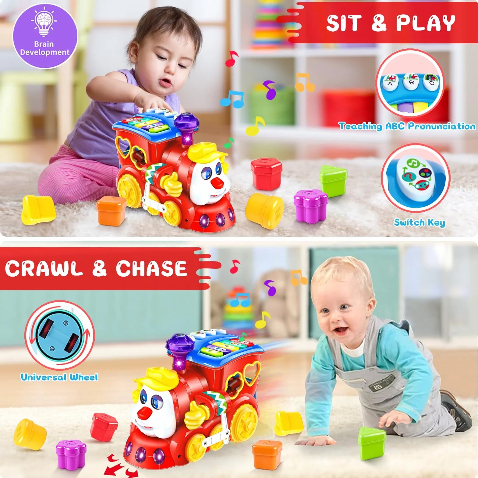 Giochi Bambini 1 2 Anno Treno Musicale Giocattoli Regalo Bambino 1 Anno Educativi l'apprendimento con luci/musicali Compleanno Natale Bambino Bimba Giochi Montessori 1 2 3 Anno Neonato 6 9 12 18 Mesi