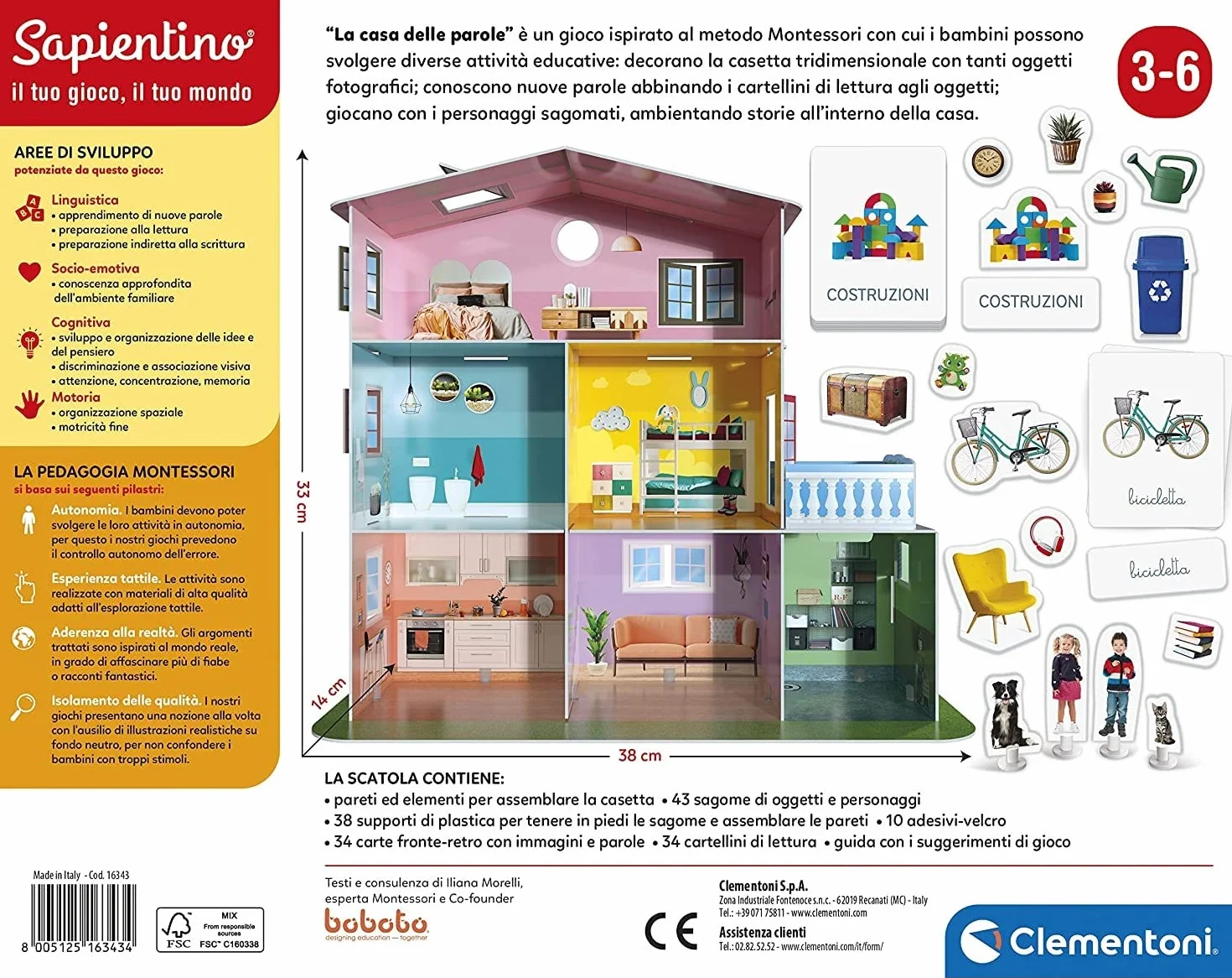 Clementoni Sapientino Montessori - La Casa delle Parole, Gioco Educativo con Tessere Illustrate, Metodo Montessoriano, Imparare Parole, Bambini 3-6 Anni, Made in Italy, Lingua Italiana, 16343