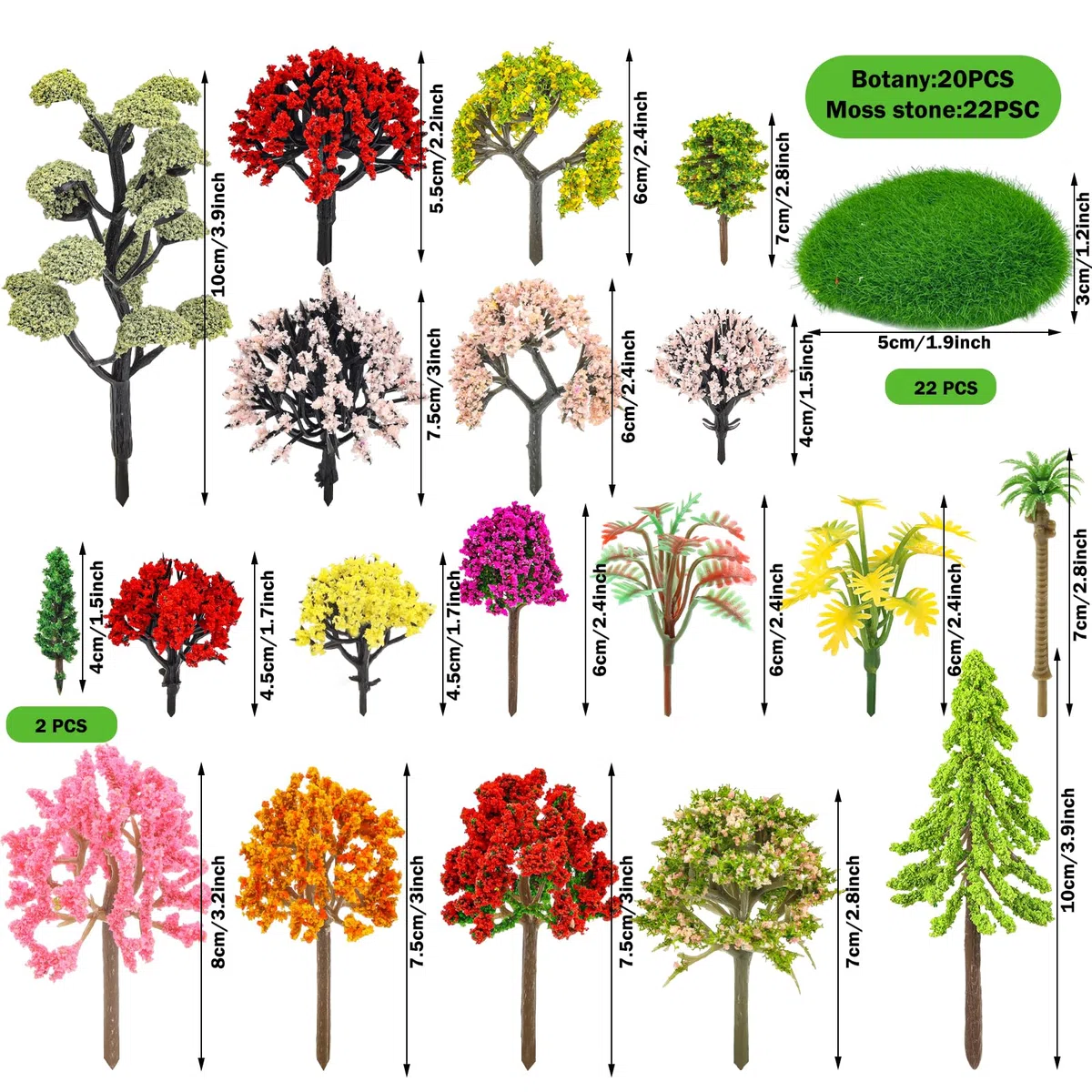 QUOZUO 42PCS Mini Modello Alberi in Miniatura, Modello Misto Alberi Colorati Costruire Treno Scenario
