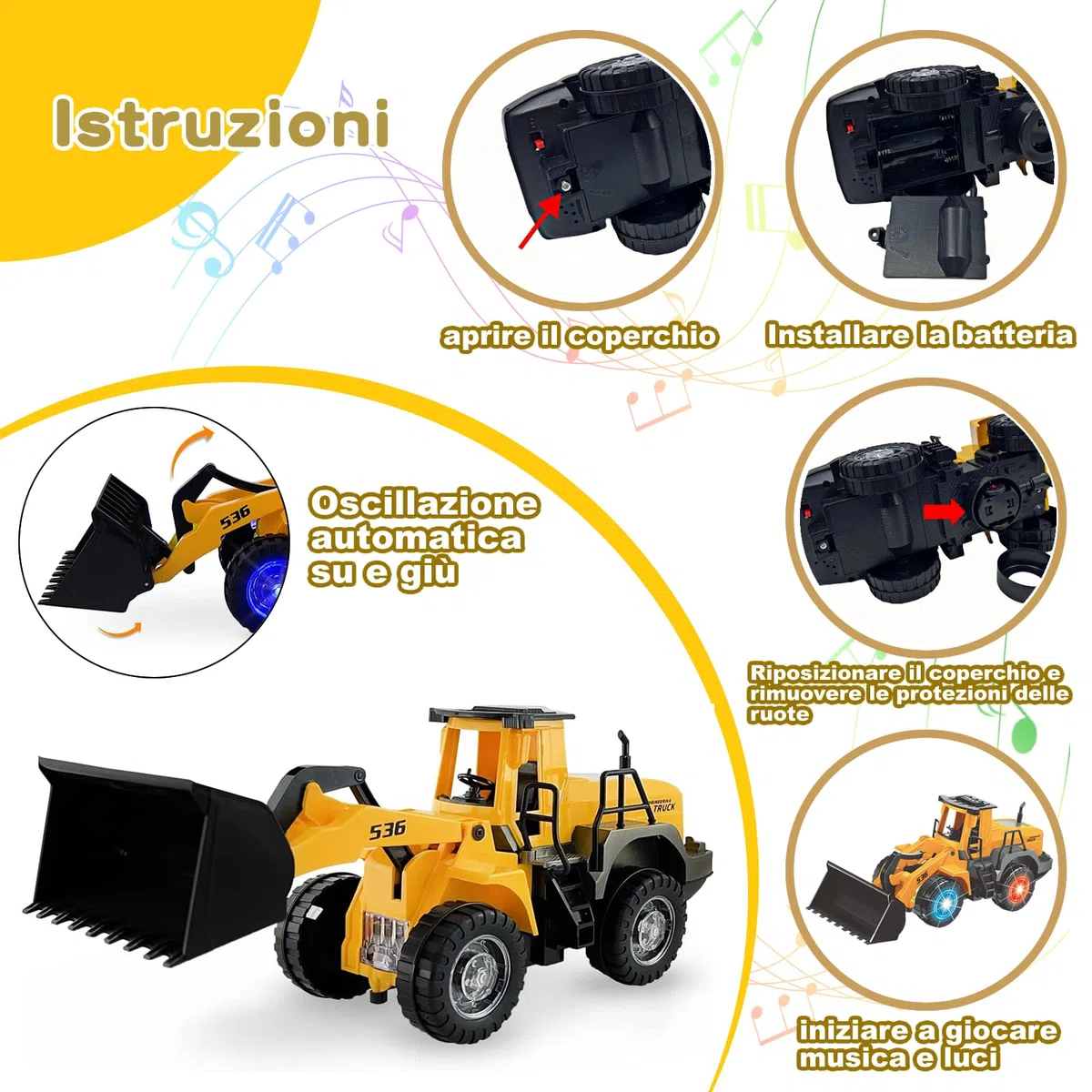 Bulldozer Giocattolo,camminare automatico con suono e luce veicoli da cantiere,Camion da Cantiere Bulldozer,Giocattolo di Sabbia da Miniera,con luci e musica multipla,per bambini 3-7anni