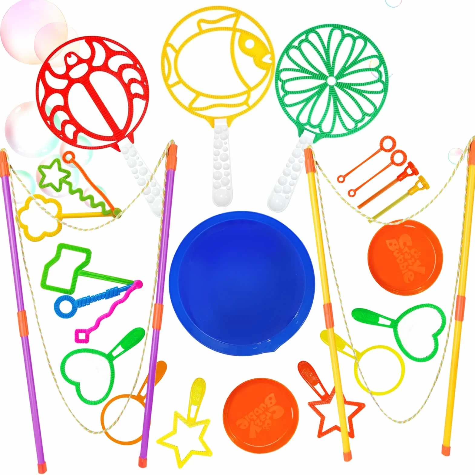 Set di 24 Bolle di Sapone Giganti - Bacchetta per Bolle, Giocattoli per Feste e Giardino All'aperto (Giallo)