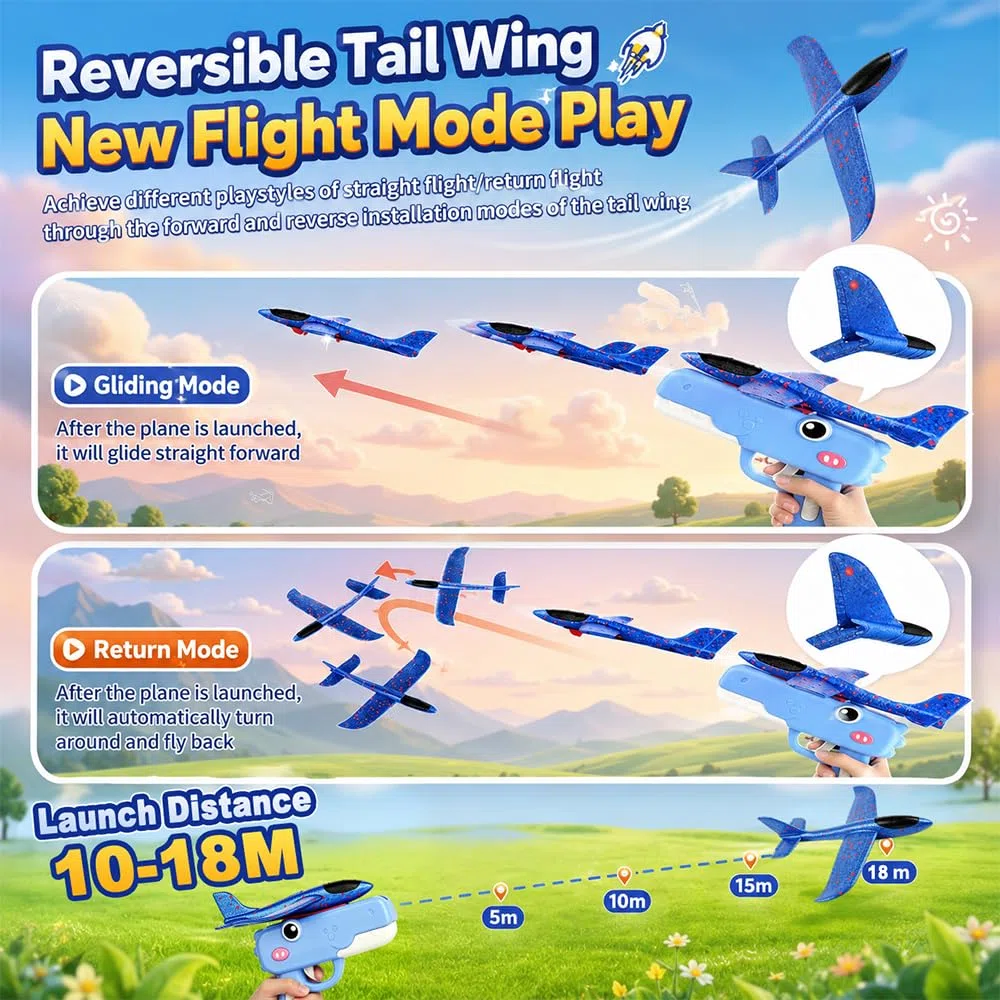 2 Pezzi Aereo Polistirolo per Bambini, Aeroplano Giocattolo, Alianti in Polistirolo con Pistola Catapulta, Dinosauro Generico, Giochi all'Aperto Ragazzo Ragazza 3 4 5 6 7 8 9 Anni
