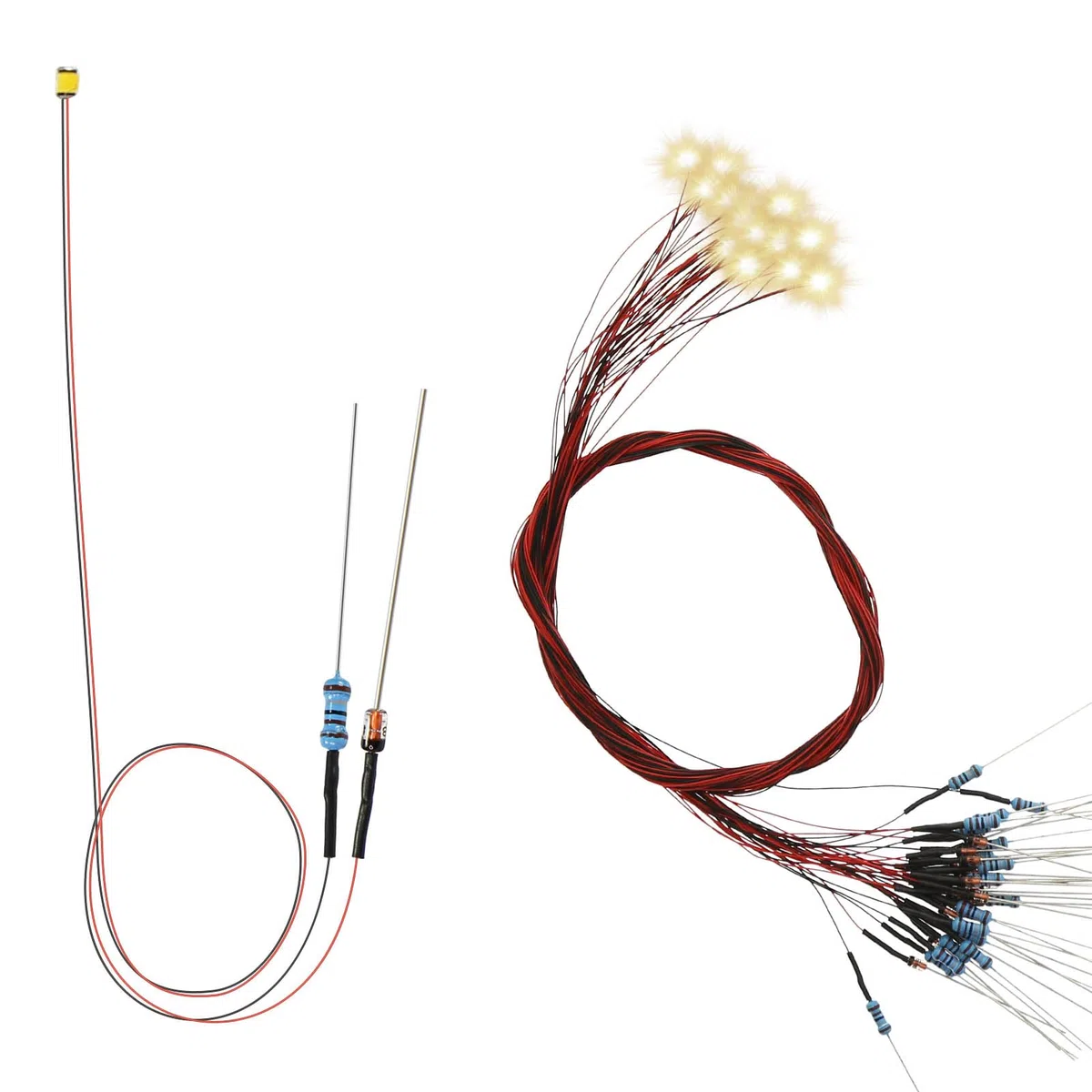 Evemodel 20Pz. LED SMD 0402, modello di lampada a diodi con cavo PTFE da 50 cm, bianco caldo, precablato, con regolatore di tensione per decorazione di modellismo
