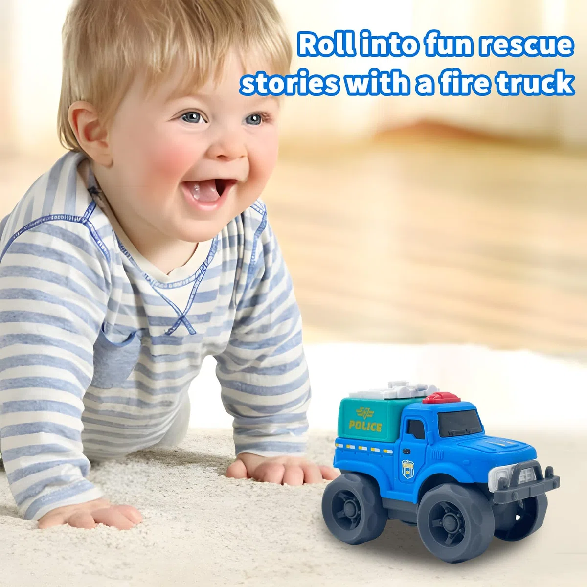Camion della Polizia Giocattolo in Bioplastico (Paglia di Frumento) – Camion Giocattolo Ecologico per Bambini ≥18 Mesi, Resistente e Non Tossico, Camion di Polizia Azzurro