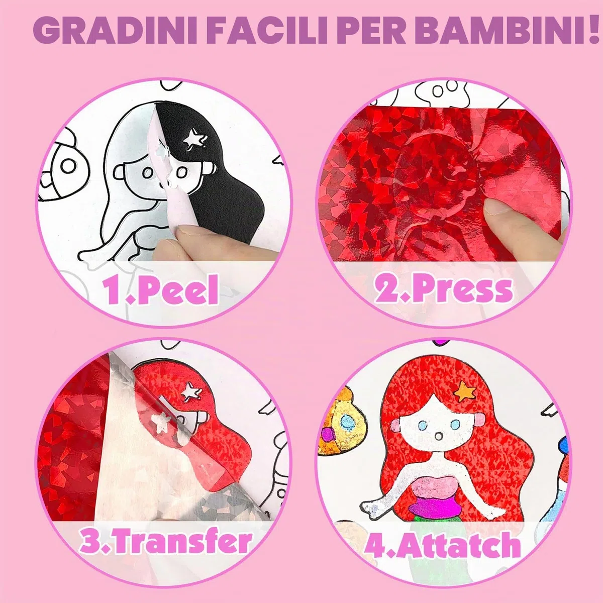 AJAZPER Scratch Art Bambini, Foil Craft Attività di Colorazione, Kit Artigianali Creativo Fai Da Te Giocattoli, Regali per Ragazzi Ragazze 4+ Anni (Rosa)
