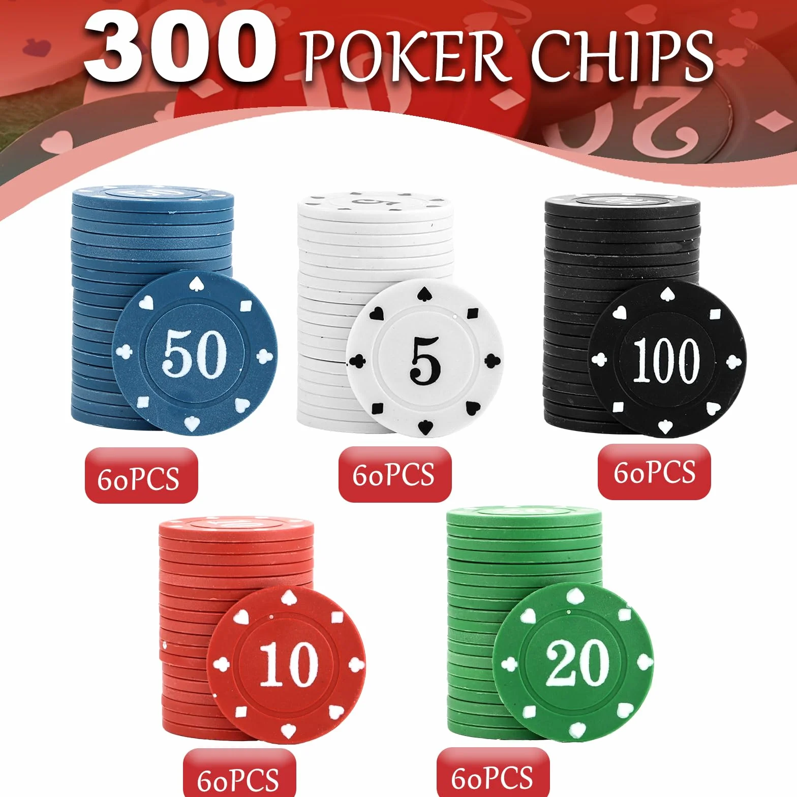 STARVAST 300 chip in plastica numerati 5/10/20/50/100 per viaggi e feste in famiglia
