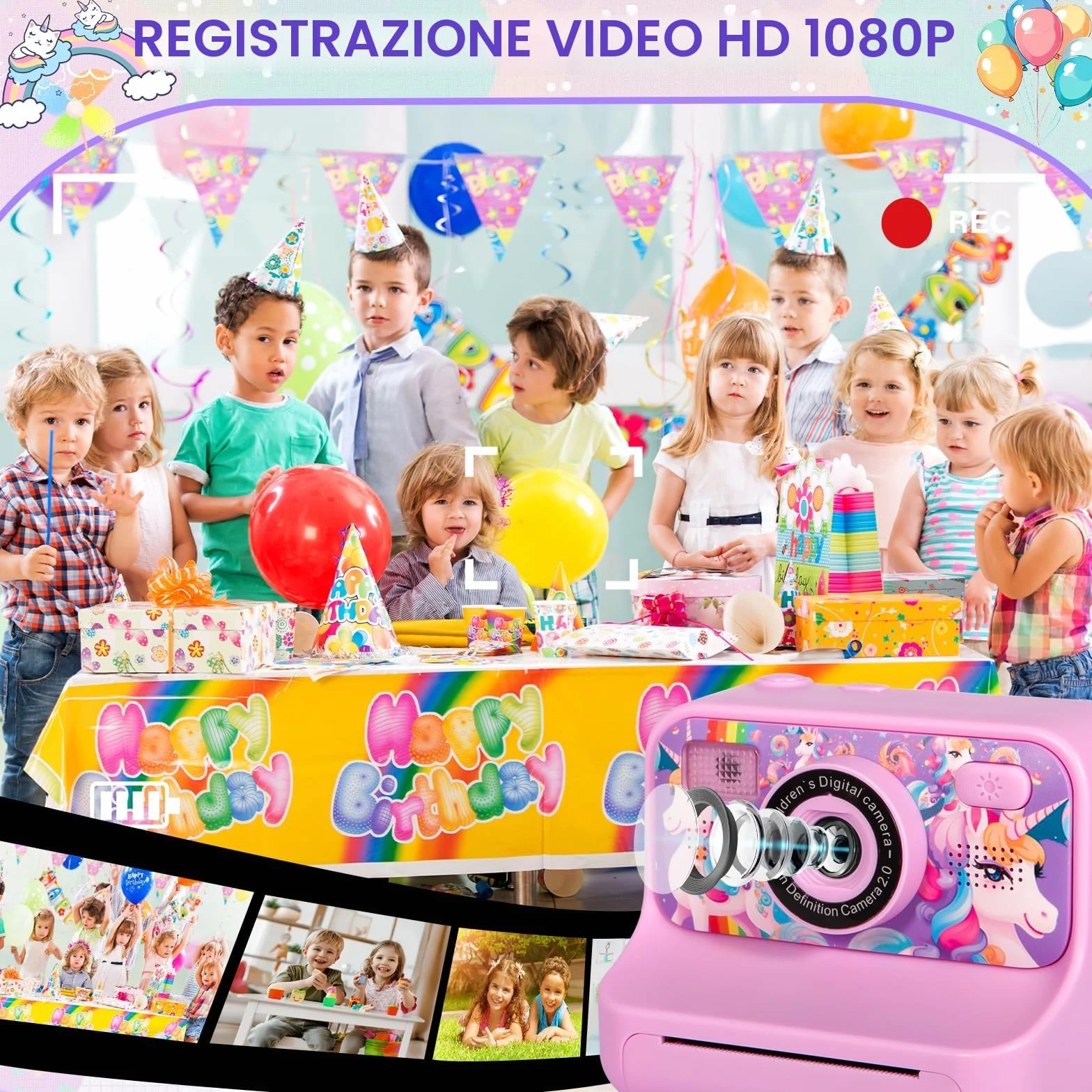 Macchina Fotografica Bambini Istantanea, Fotocamera Istantanea 2.4" 1080P Fotocamera Bambini con 32GB Schede e Carta da Stampa, Modalità Selfie e Video,Regali per Ragazzi Ragazze da 3-12 Anni