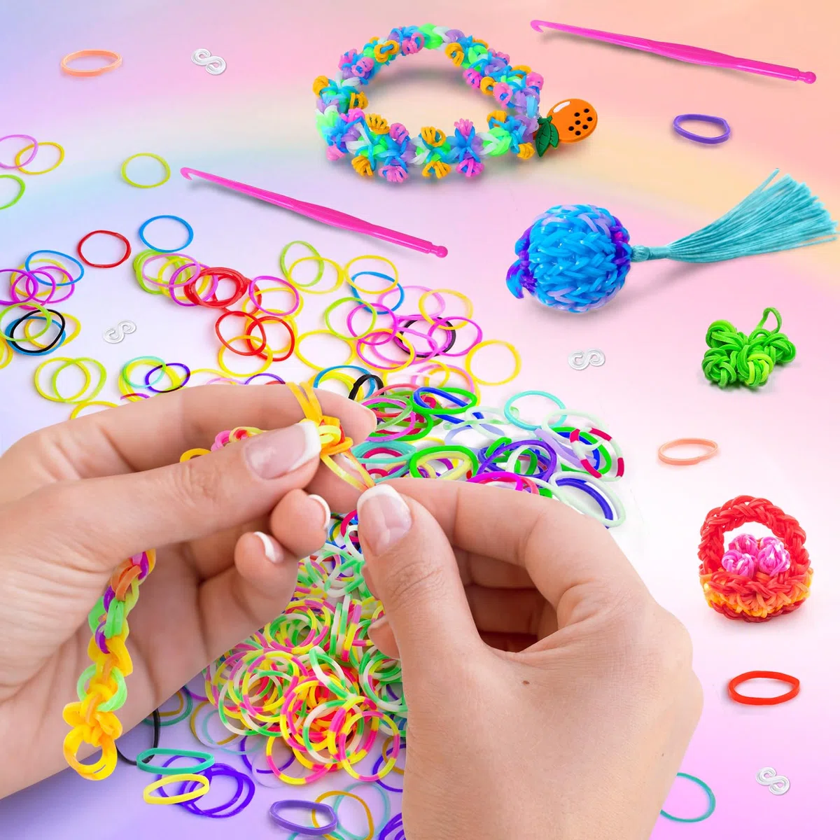 ROSHUKG Set di 10000 elastici per bambini, 50 colori, per tessitura, fai da te, regalo