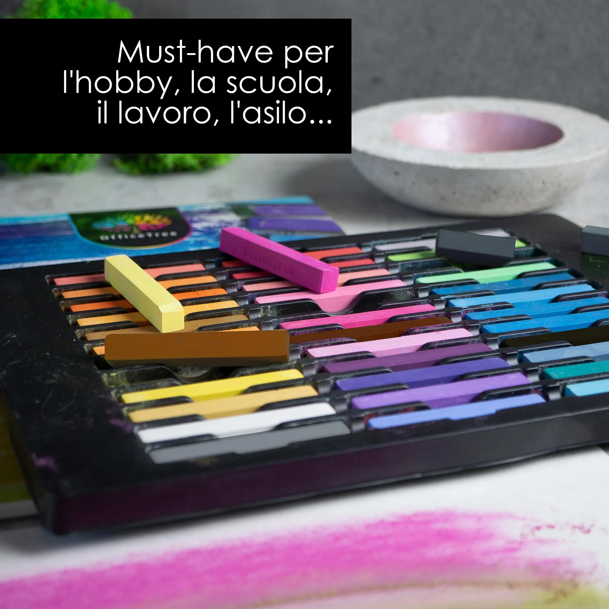 OfficeTree 36 pastelli a gesso per artisti, pastelli morbidi con blocco per schizzi, colori vivaci, set di pastelli