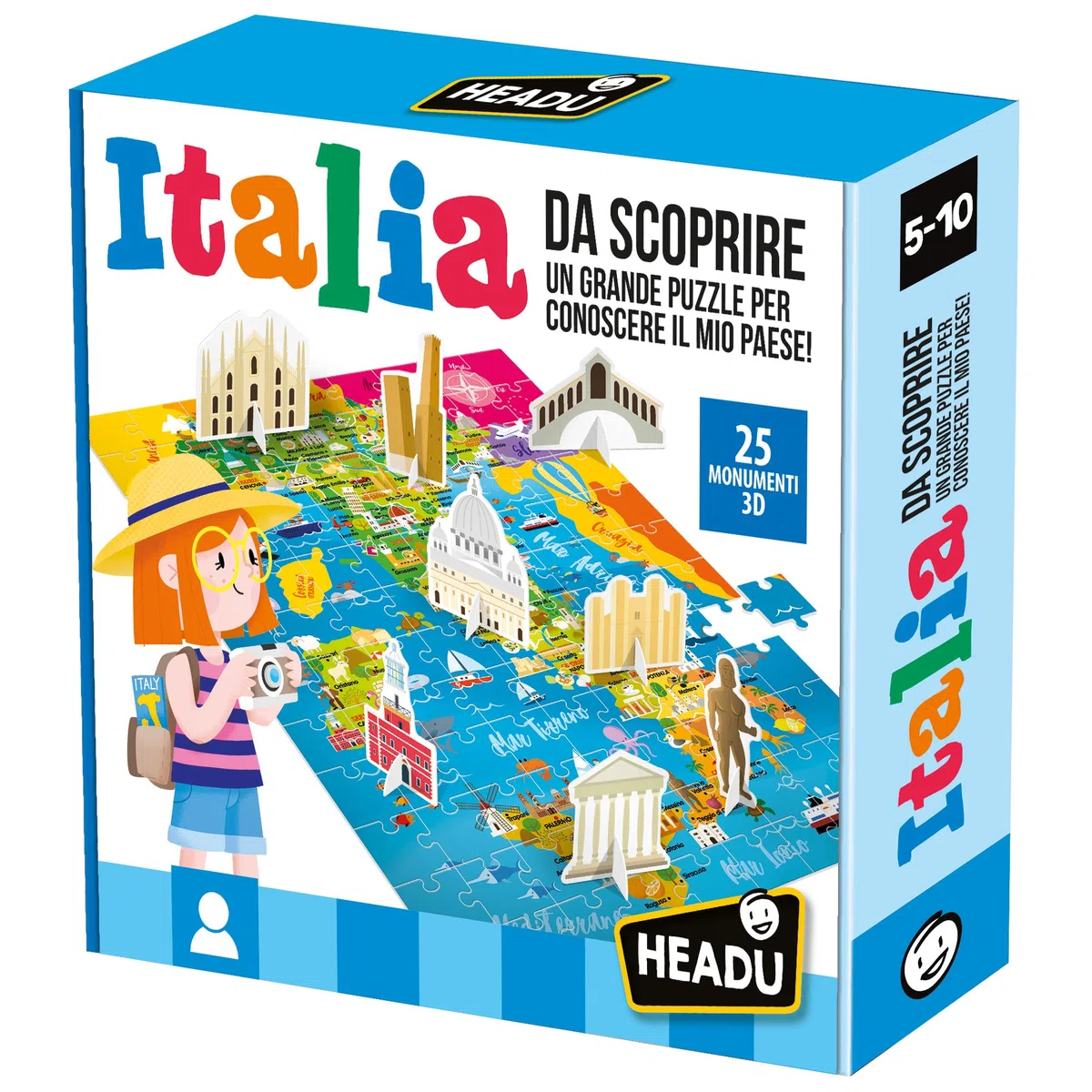 HEADU - Italia da Scoprire - Un Grande Puzzle per Conoscere il Mio Paese | Gioco Educativo 5-10 Anni, Puzzle Italia Bambini, Geografia e Monumenti per Bambini, Idea Regalo Natale, Made in Italy