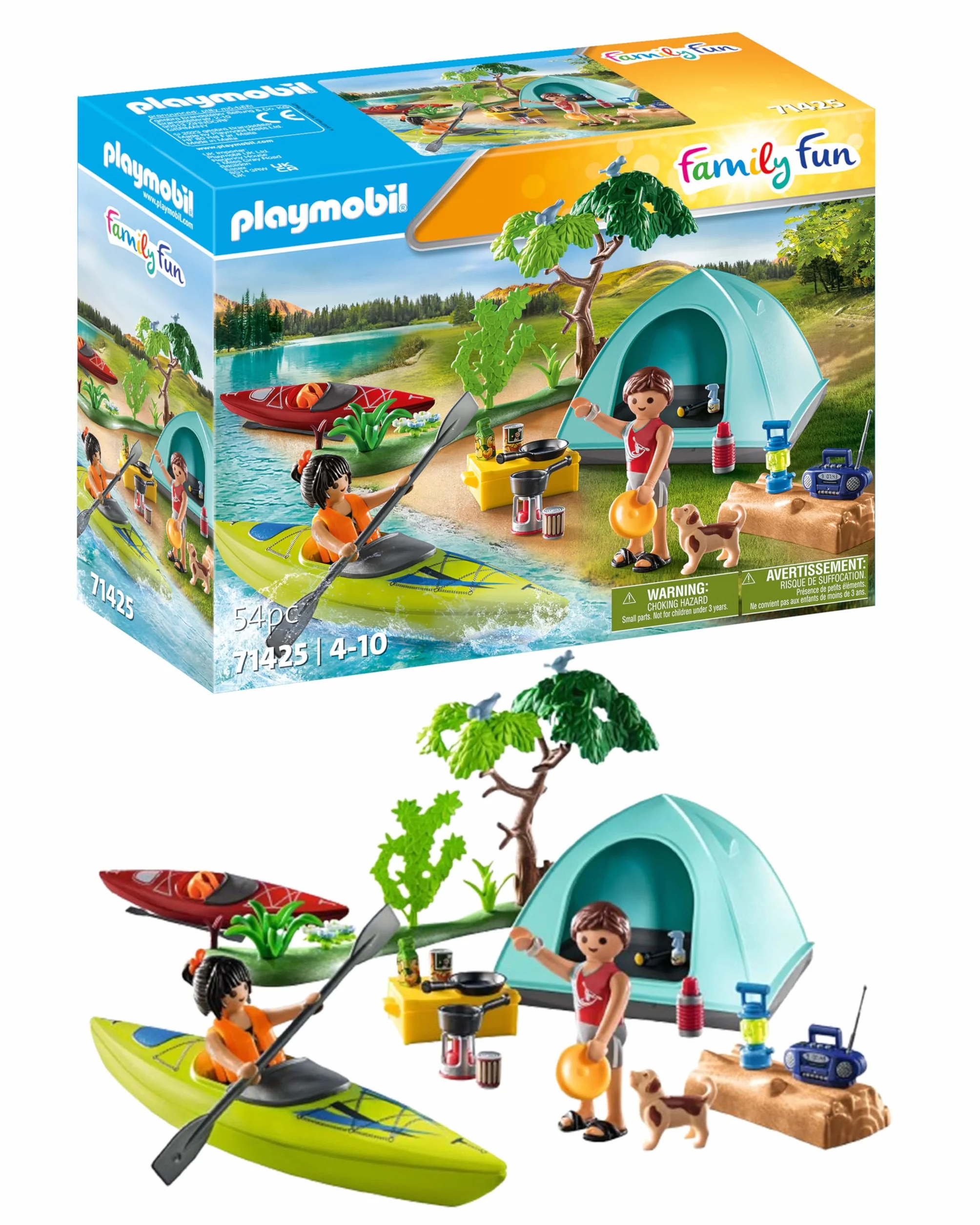 PLAYMOBIL Family Fun 71425 Avventura in Canoa, Camping, Divertente Avventura all'aperto in Campeggio, Canoa e falò, Una Vacanza condivisa nella Natura, Giocattolo per Bambini dai 4 Anni in su