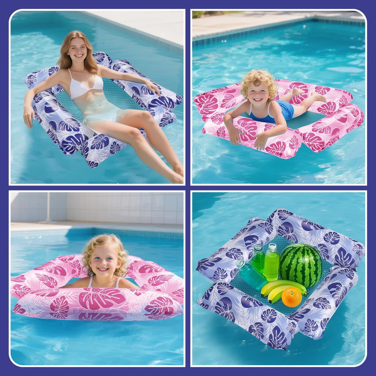 2 Pezzi Amaca galleggiante, Galleggiante Piscina, Materassino Piscina, 4-in-1 Materassino Gonfiabile Mare Piscina, Accessori Piscina, Sdraio Amaca Materassino Mare, poltrona gonfiabile piscina