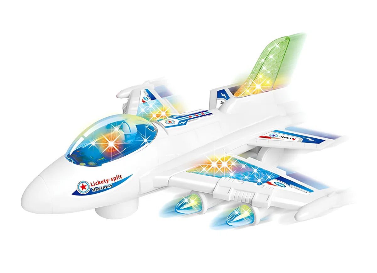 Aereo Giocattolo con Luci Suoni e Movimento Mistero Bump & Go Aereoplano Super Jet Giocattolo con Movimento con luci Suoni Musica Aereo Grande Giocattolo,Colori Assortiti (b)