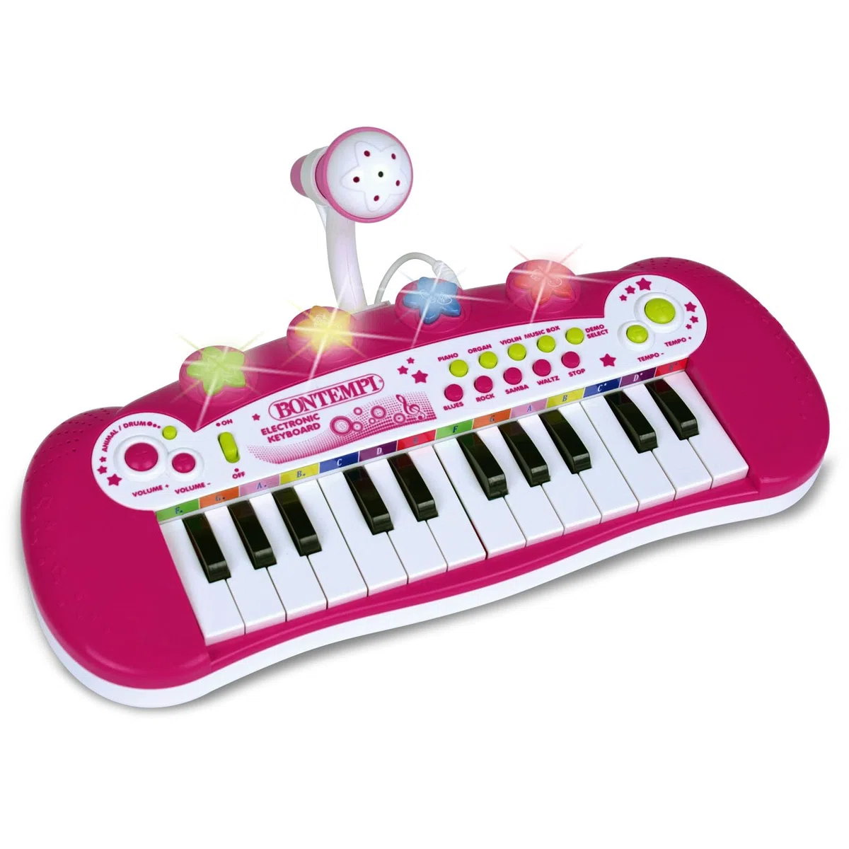 Bontempi | MiniMelody: Tastiera Giocattolo Elettronica a 24 Tasti con Microfono per Piccoli Musicisti, Rosa, 333x222x125 mm