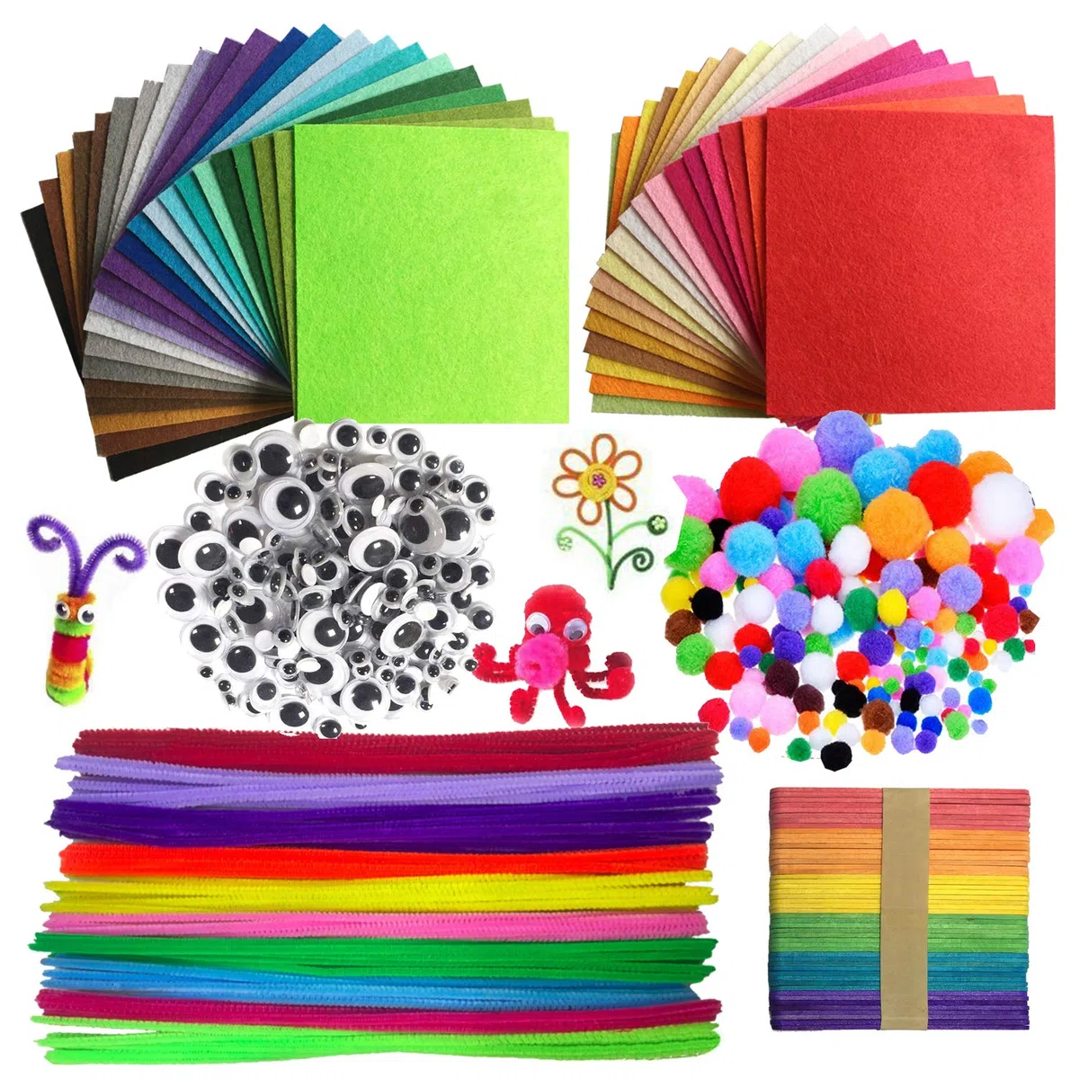 Wartoon Pipe Cleaners Crafts Set, Tubi ciniglia e Pompom con Google Eyes e Bastoncini Craft Assortiti di Colori Feltro di Tessuto in Feltro Non Tessuto per Fai Da Te 590 Pezzi