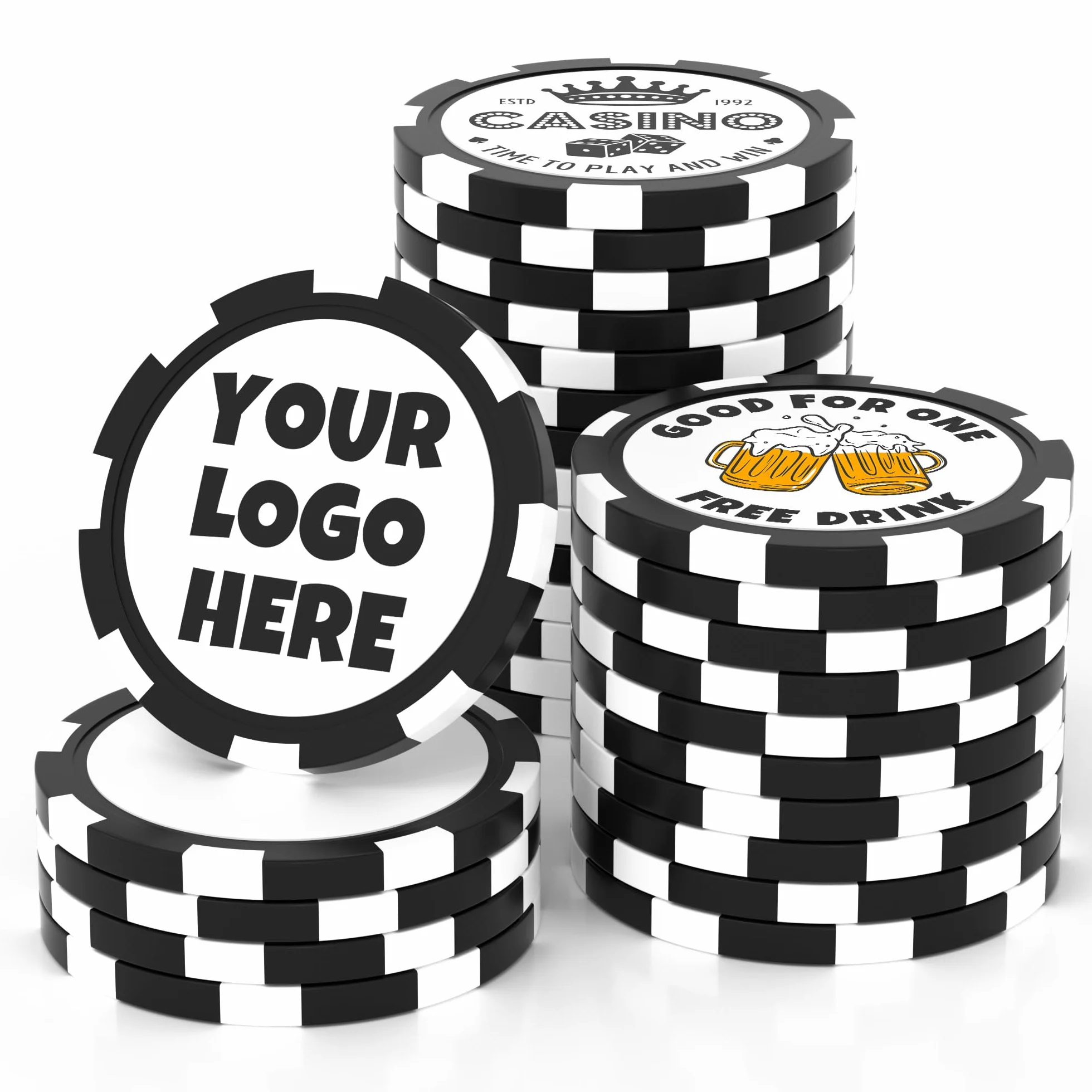 25 fiches da poker in argilla personalizzate, 40 mm pesanti 11,5 grammi di fiches da poker personalizzate con logo o testo, gettoni personalizzati per bar, feste, biglietti da visita, golf