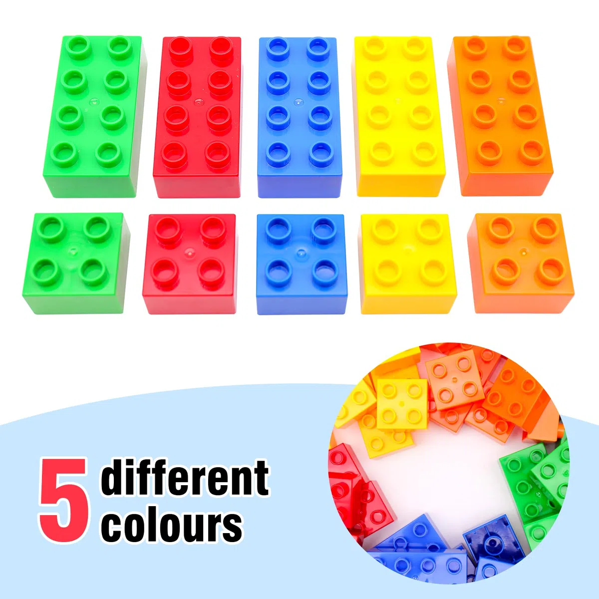 WYSWYG Grande set di mattoncini da costruzione, 25 pietre in 5 colori, compatibile – ideale per bambini dai 3 4 5 6 anni, codice standard, multicolore