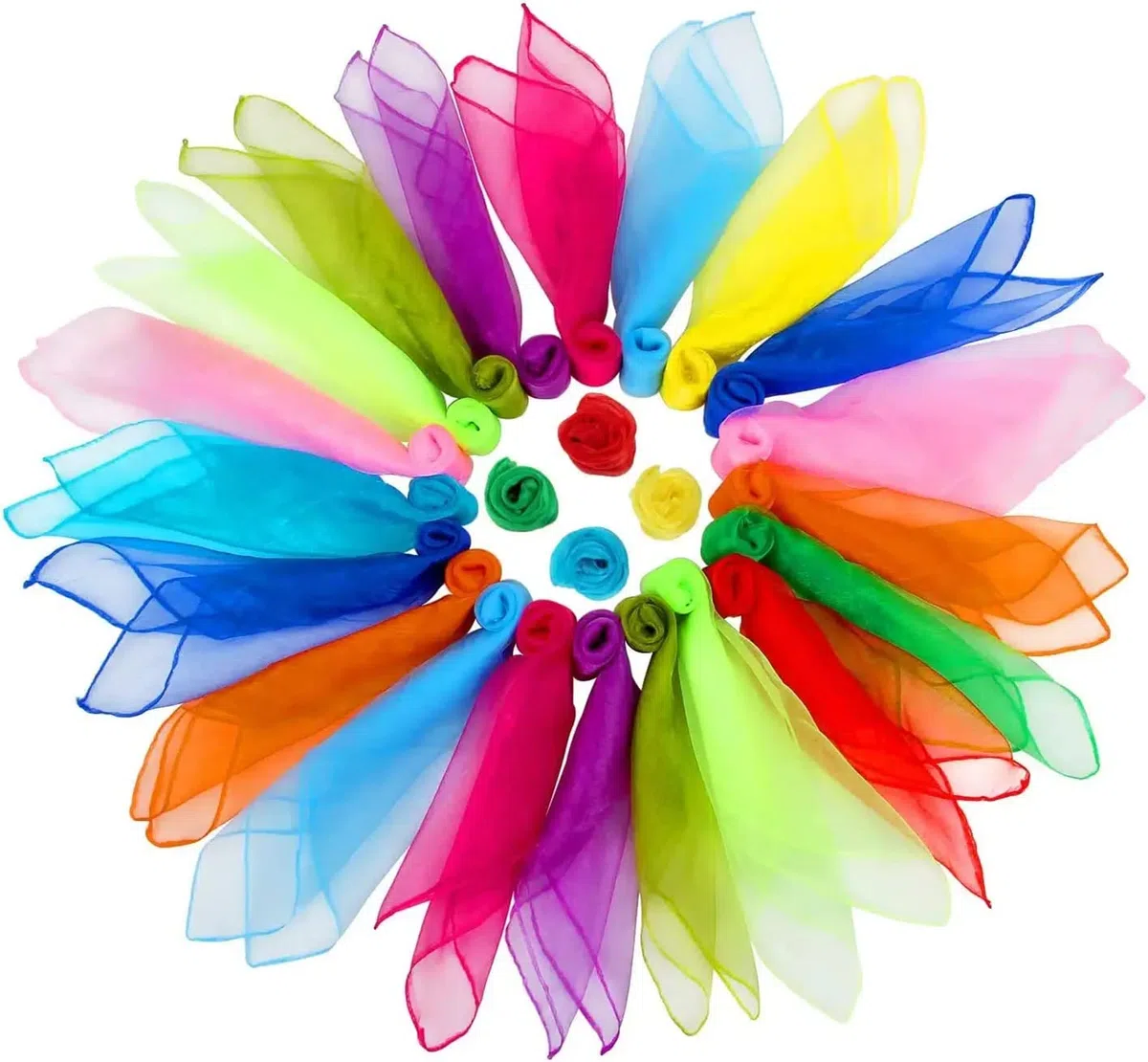 36 panni da giocoliere, colorati, in seta, per bambini, quadrati, danza, da ginnastica, sensoriali, da ballo, 60 x 60 cm, panni colorati