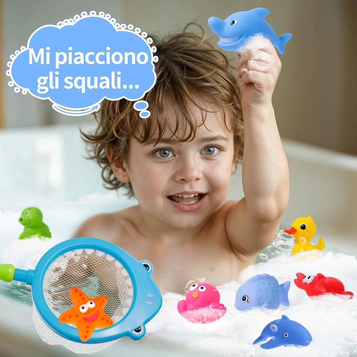 Senza fori animali marini - giochi acqua giochi piscina giochi mare per bambini giochi da spiaggia per bambini 1 anno 2 3 anni giochi per il bagnetto neonato（ antimuffa 9 pezzi ）