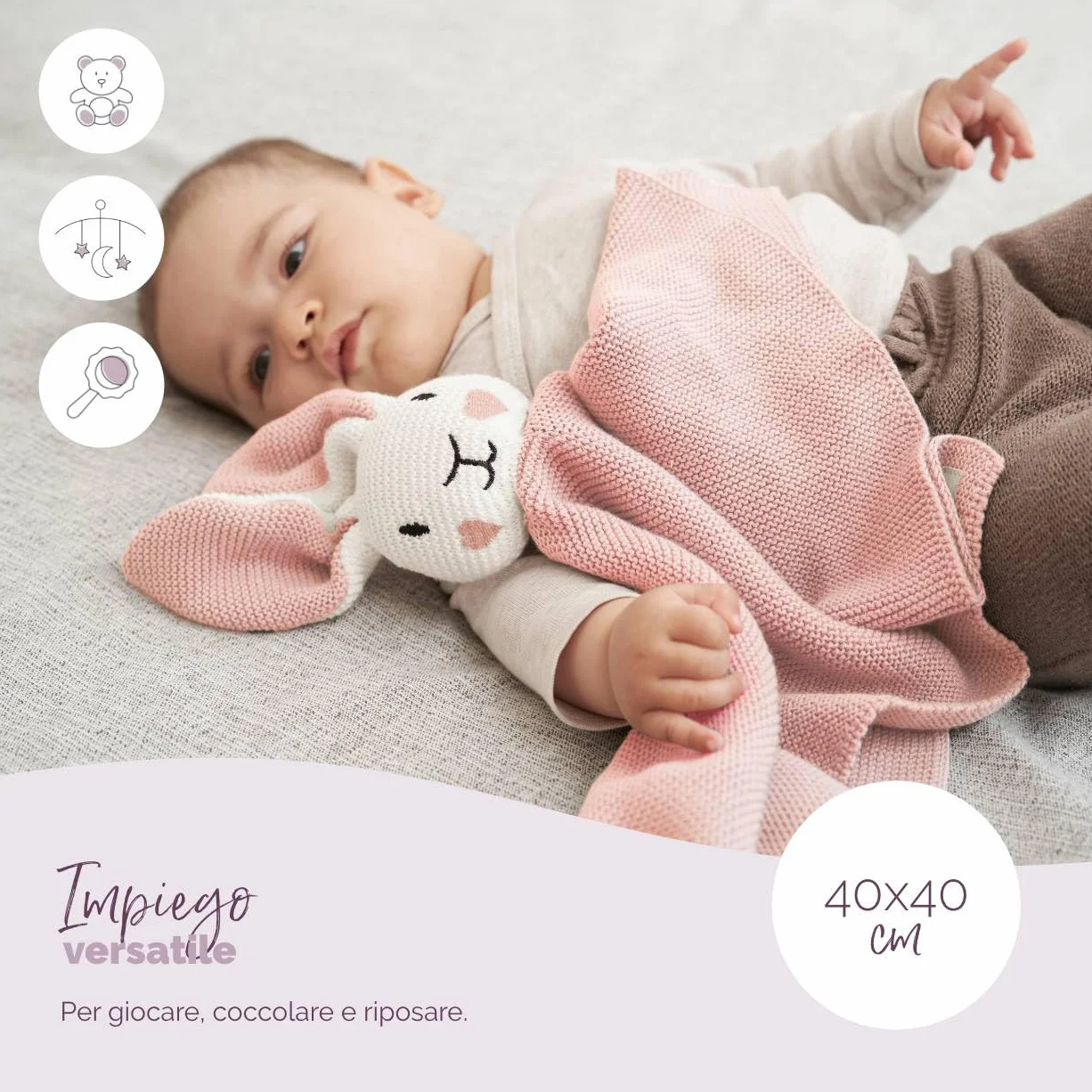 Livella Doudou Coniglietto con calzini - Puro cotone biologico - Copertina premium, copertina coccole, coperta a maglia - Morbidissima e traspirante - OEKOTEX® STANDARD 100 e certificata GOTS