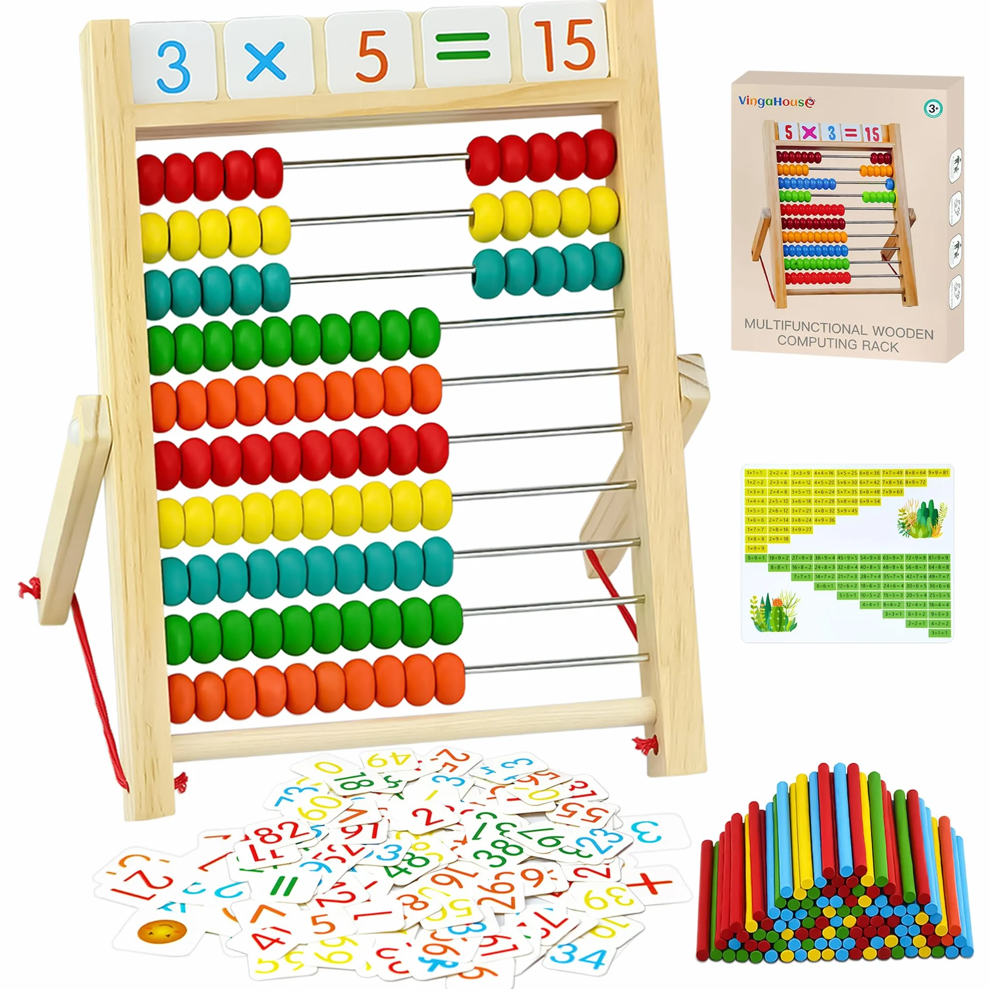 Abaco di Legno per Bambini, Giochi Montessori Abaco con 100 Bastoncini di conteggio e Carte con Lettere numeriche Giocattoli Educativi Giochi Abaco Regali per Ragazzi e Ragazze Oltre i 3 Anni