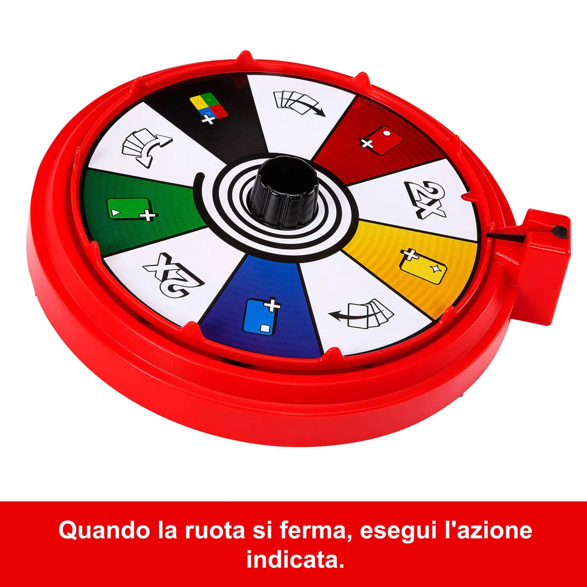 Mattel Games - UNO Spin, versione dell'iconico gioco con spinner e nuove regole, carte speciali per girare la ruota con diversi comandi, per serate di gioco, 7+ anni, JGR00