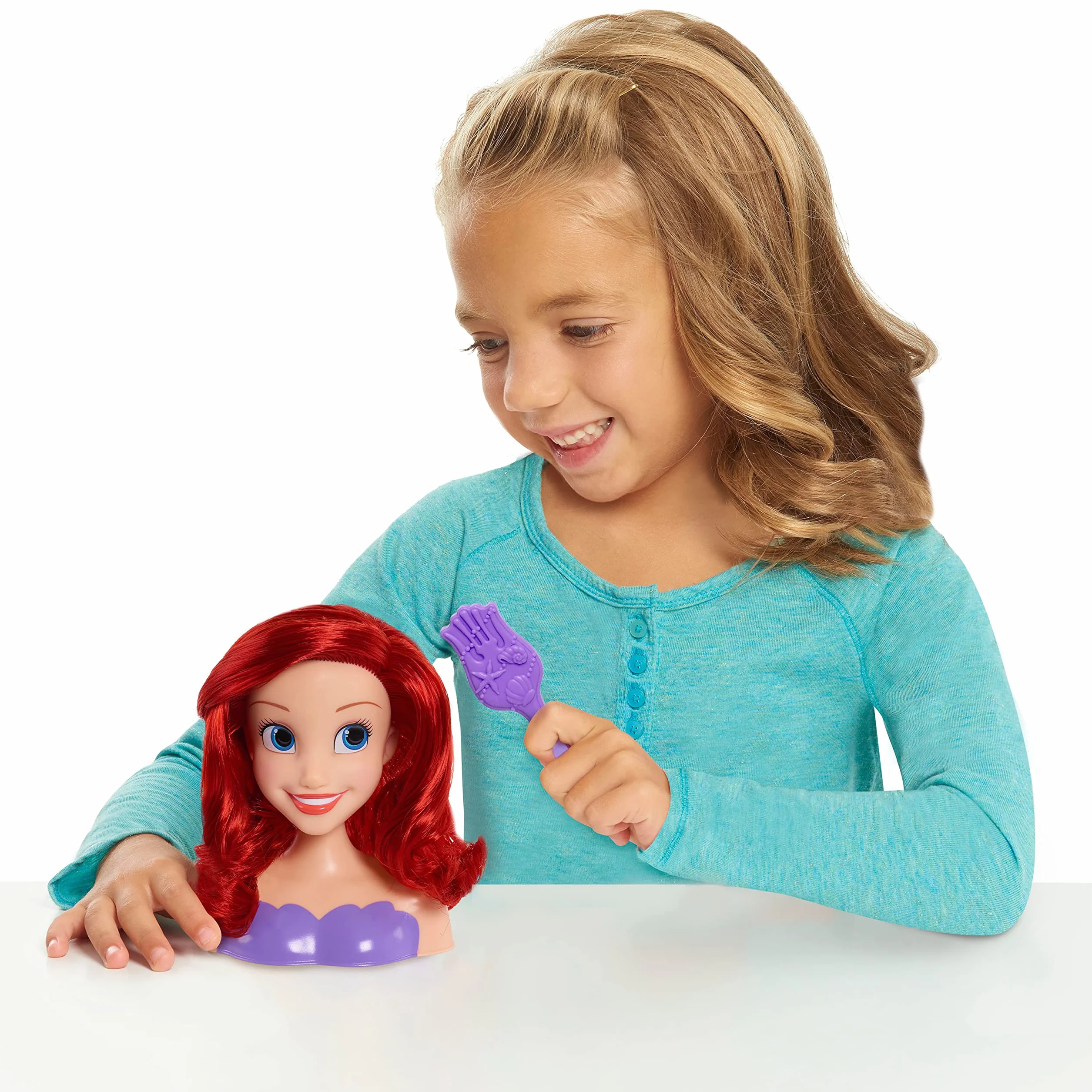Disney Princess Ariel - Mini Testina da Parrucchiere, 14 cm, con Spazzola per Capelli, per Divertimento, dai 3 Anni in su, Just Play