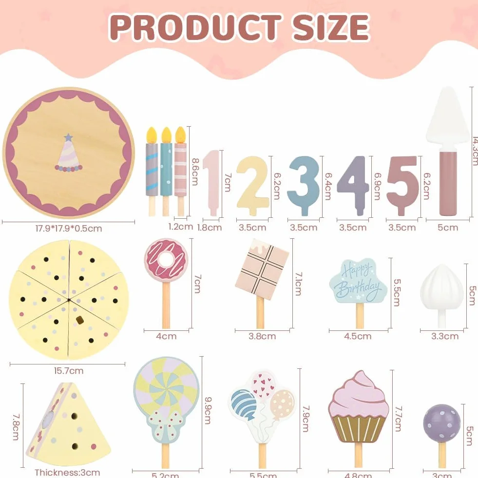 Ainiv Cucina Giocattolo per Bambini Bambino, Torta di Compleanno di Legno con Accessori, Giocattolo Educativo Montessori, Regalo Compleanno Pasqua Halloween Natale Ragazzo Ragazza 18 Mesi+ Anni, Rosa