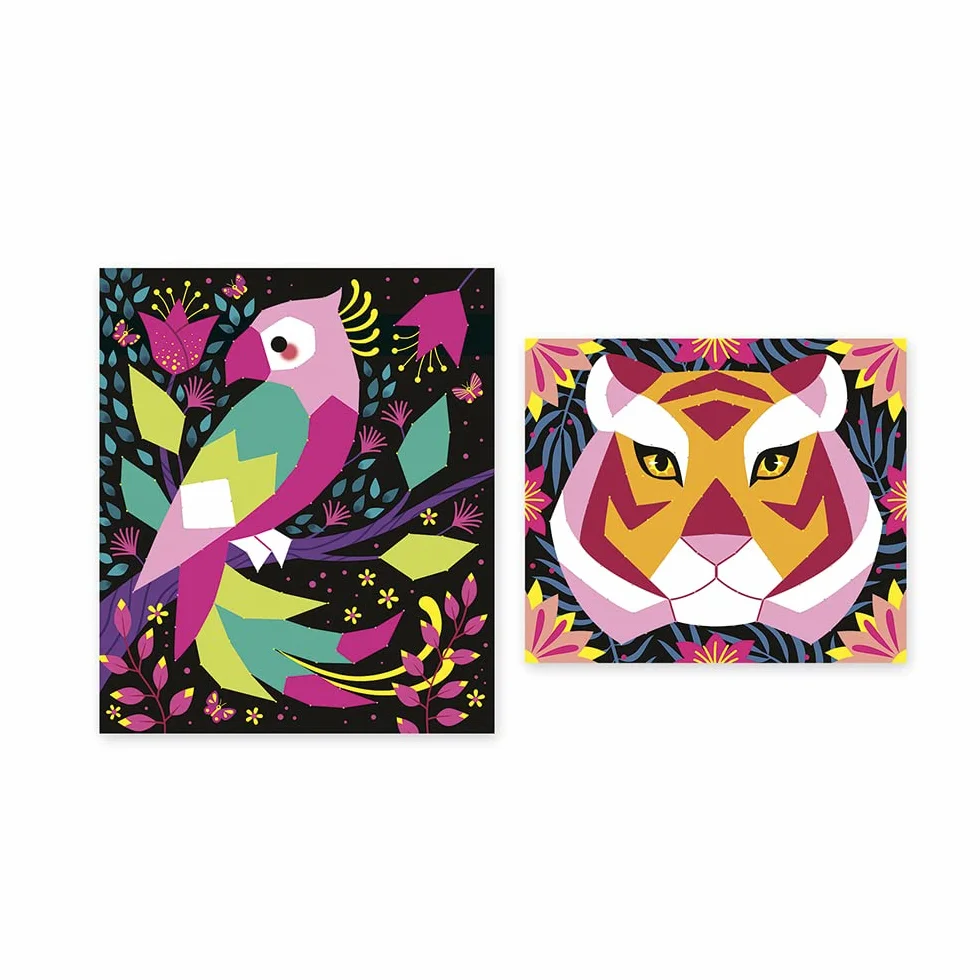Janod - Kit Fili Tesi - Animali della Giungla - Les Ateliers Déco - Attività Creative per Bambini - 2 Quadretti da Realizzare - Capacità Fino-Motorie e Concentrazione - Dagli 8 Anni, J07970