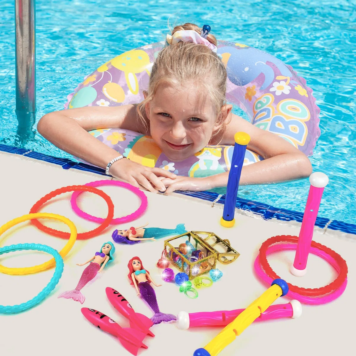 30 Pezzi Giochi d'Acqua per Bambini, Sirene Giochi per Piscina Set, Regalo per Bambini 5-9 Anni - Ideale per Piscina, Spiaggia e Allenamento Nuoto