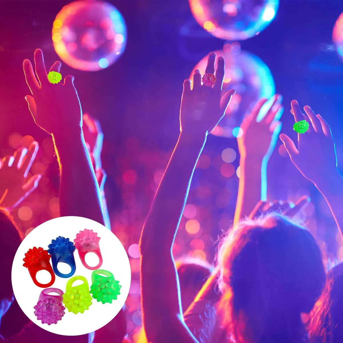 Anelli Luminosi LED Dito, 12 Pezzi Party Anello Light up Lampeggianti Divertenti Bomboniere, Giocattoli con Luci, Gomma Gelatina Bumpy, Party Toys Ring