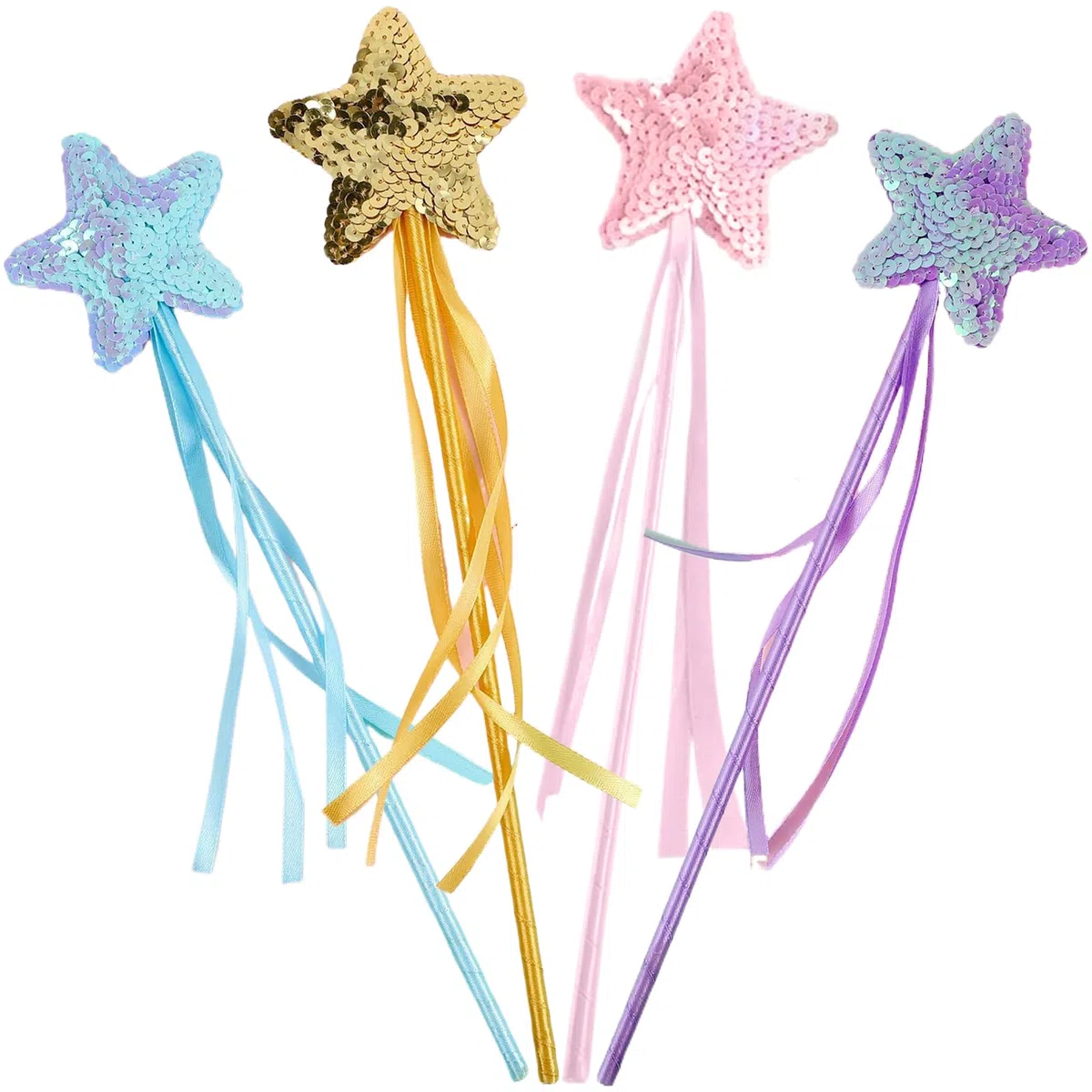 4 bacchette magiche da principessa a forma di stella, bastoncini magici da principessa, con stella a cinque punte lucida e scalata, piena di stile fiaba, adatti per feste di Natale e cosplay