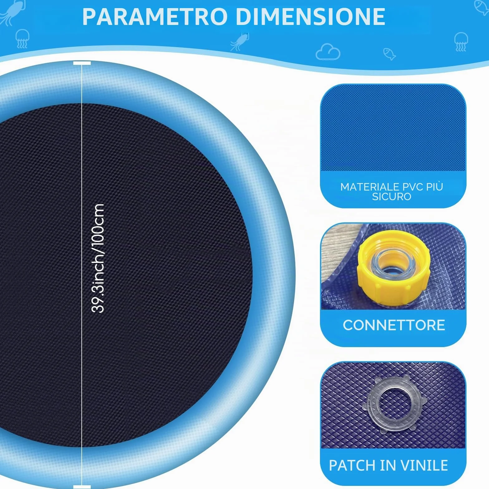 Jsdoin Piscina per cani, 100 cm, gonfiabile, pieghevole, ispessita, per esterni, giardino, spiaggia, cortile, giocattolo per cane, blu