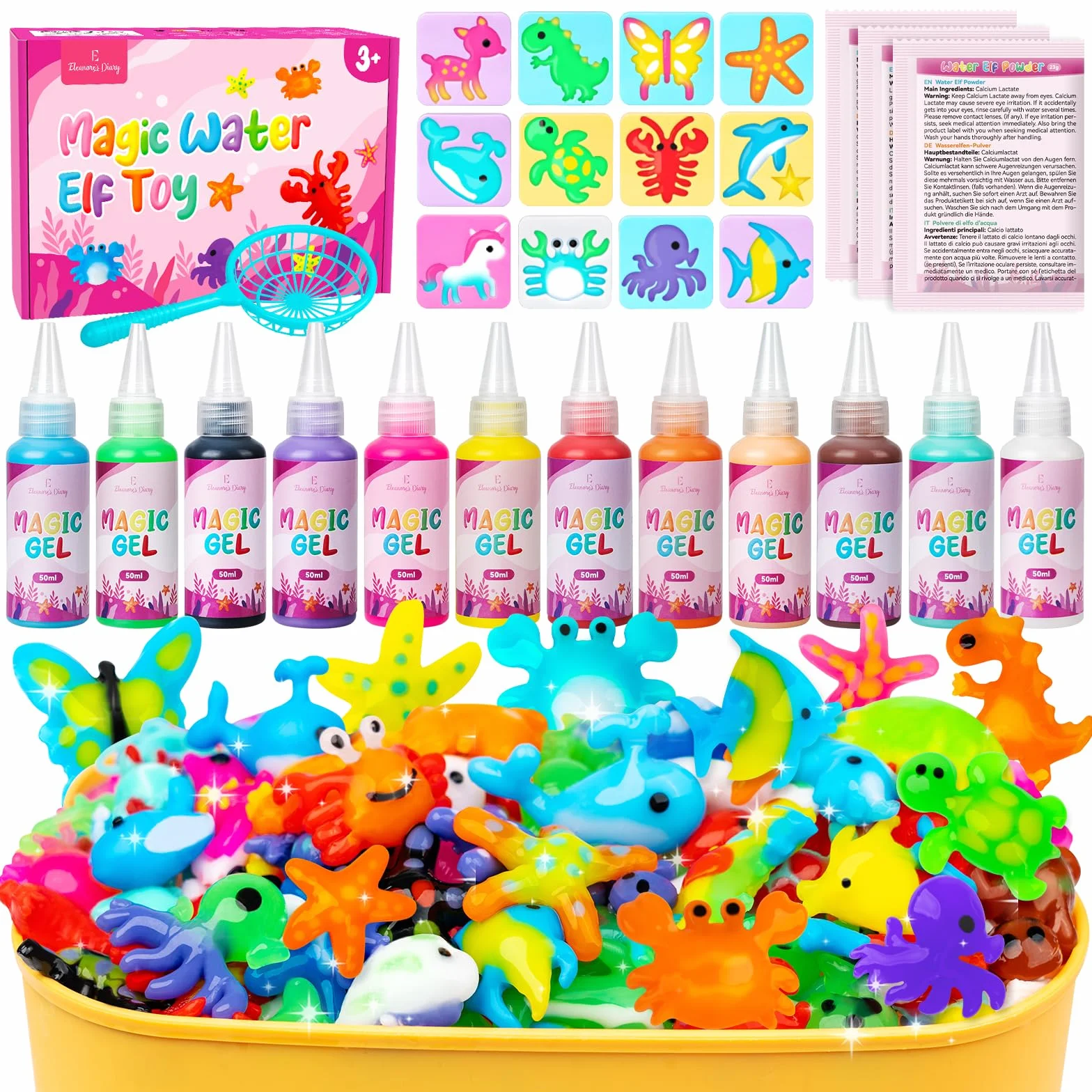 Eleanore's Diary Magic Water Elf, Kit Creativo 3D Magic Gelset, Acqua Gel Set Creativo, Magico Elfo Acquatico con 12 Flaconi di Gel Colorato e 10 Formine, Regalo per Bambini 3+