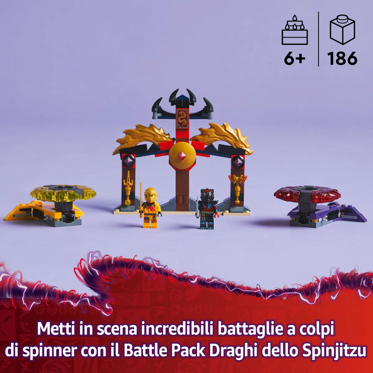 LEGO NINJAGO Battle Pack Draghi dello Spinjitzu - 2 Trottole Giocattolo, Tempio Costruibile, Elementi di Potere e 2 Minifigure, Giochi per Bambini e Bambine da 6 Anni da La Rivolta dei Draghi 71826