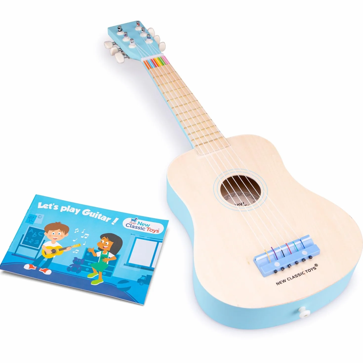 Woet® Chitarra Giocattolo Rosso in Legno per Bambini - 6 Corde in Nylon con Tracolla e Corda di Ricambio - con Libretto delle Canzoni - Gioco Musicale Educativo - A Partire da 3 Anni