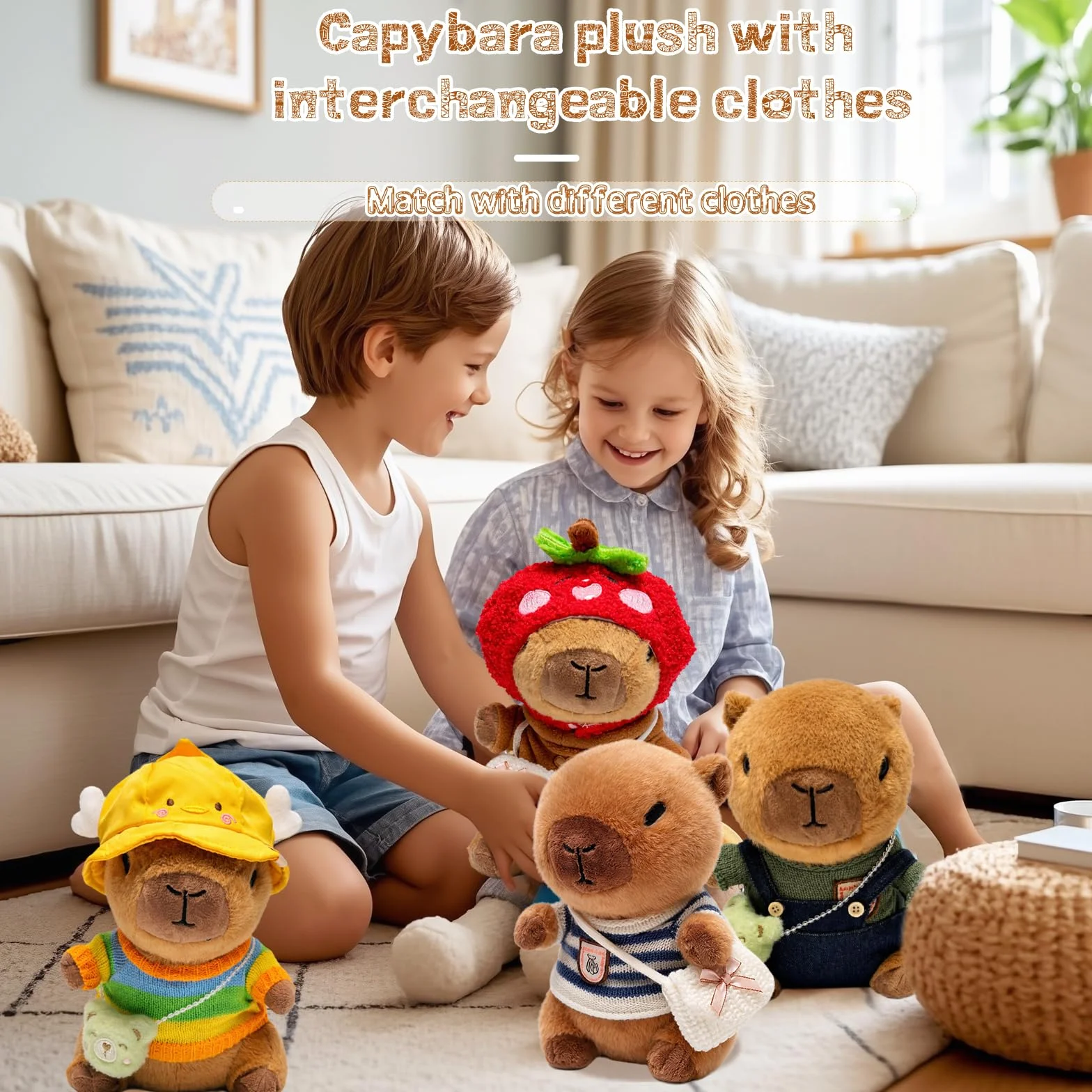 Capibara peluche marrone da 25,9 cm, con 9 vestiti e accessori, super morbido, per bambini, ragazze e ragazzi (capibara marrone)