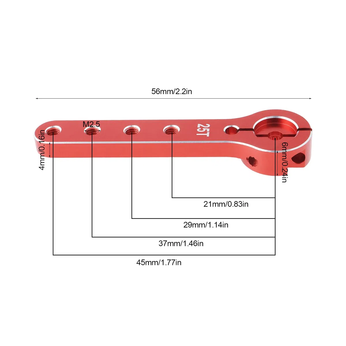OTOTEC 2 pezzi 25T RC estensione sterzo servo braccio lunghezza totale 56 mm compatibile con aeroplani Balsa 30-100CC compatibile con Futaba, rosso