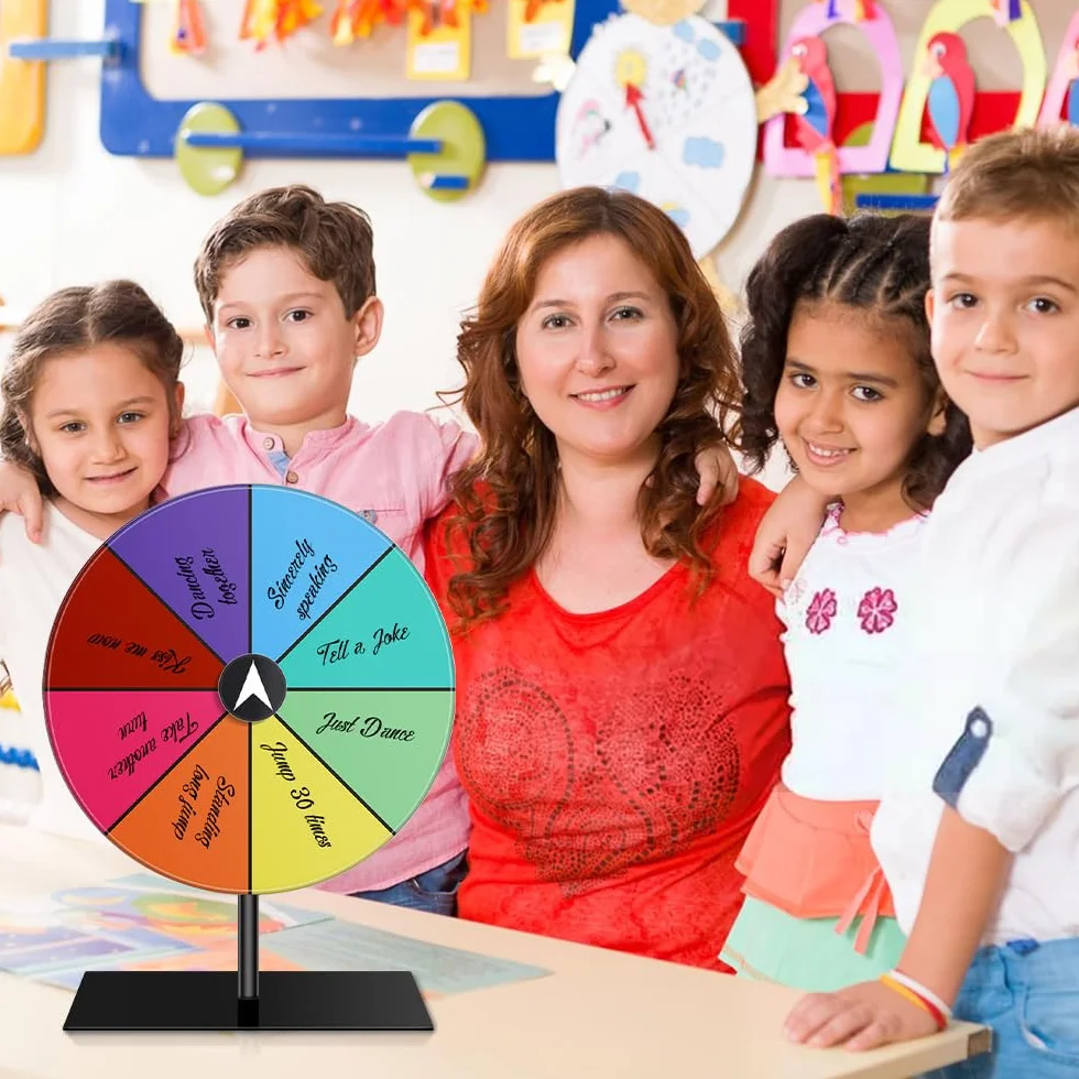 Mineup Ruota della fortuna, Ruota Dei Premi Che Gira, Ruota della roulette colorata, Color Roulette Wheel Stand con Pennarello e Cancellino, 8 slot, Tabletop Prize Wheel per fiere, carnevali, festival