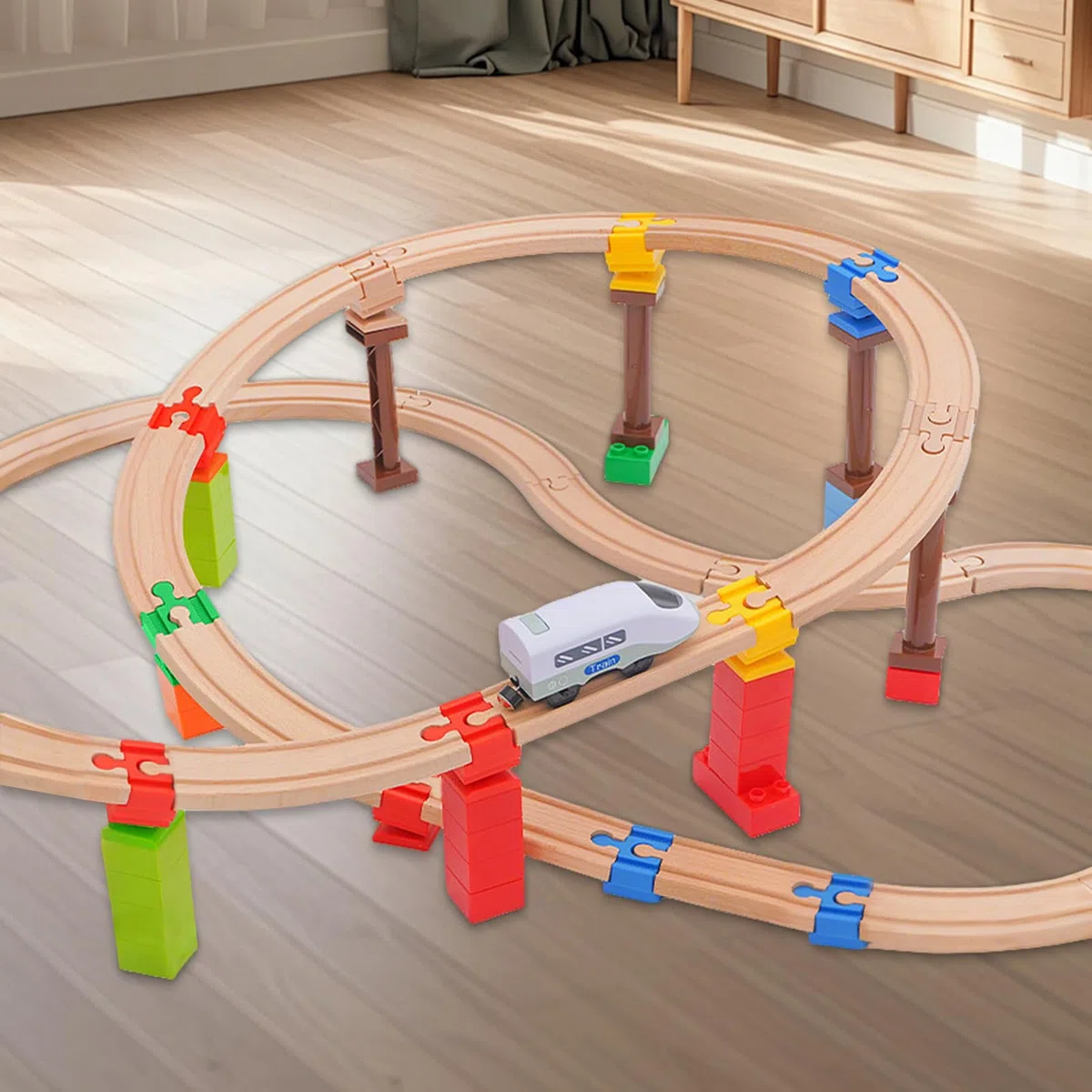 Ferrovia in legno 28pcs adattatore per ferrovia in legno Connettori Adattatori Compatibili, Attraversamento Per Treno, Connettori Per Binari Pista Trenino Legno Adattatori