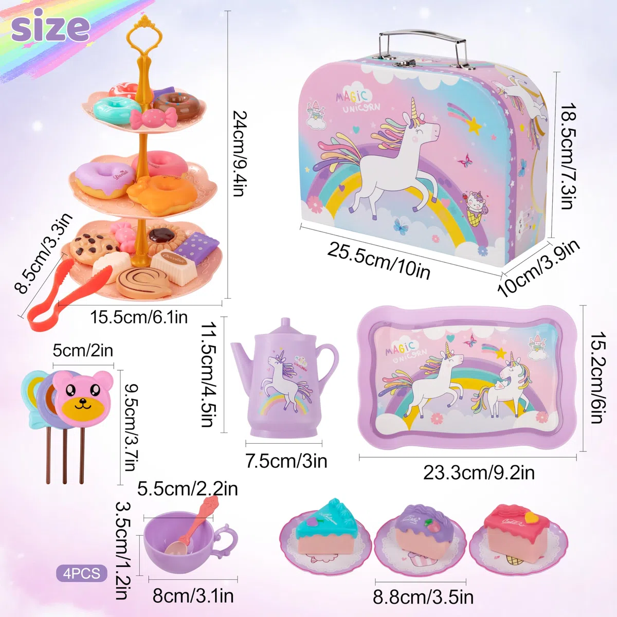 Set da Tè per Bambini, 42 Pezzi Set da Tè Giocattoli Accessori Cucina Bambini, Servizio da tè e Valigia Unicorno, Tea Party Finta di Giocare, Compleanno Regalo per Bambina 3 4 5 6 7 Anni