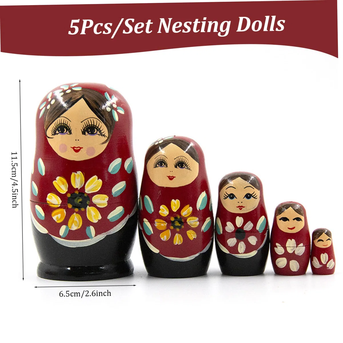 5 Pezzi/Set Bambole Che nidificano, Bambola matrioska in Legno, Divertenti Bambole Russe Che nidificano Giocattoli impilabili per Bambini, Decorazione Domestica, Russo
