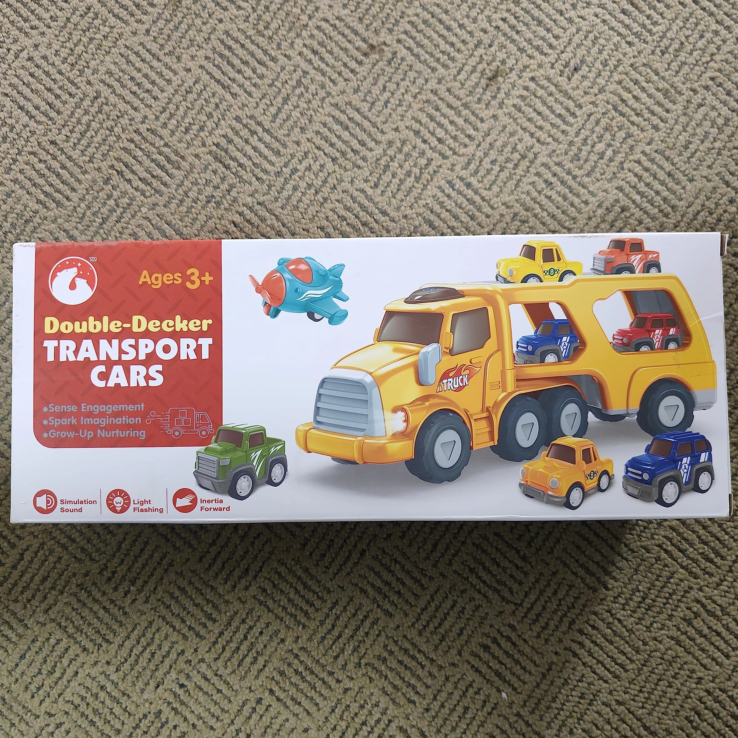 Aoskie Camion Macchinine 2 3 4 Anni, 5 in 1 con Suoni e Luci, 4 Mini Cars, Giocattolo Regalo per Bambino