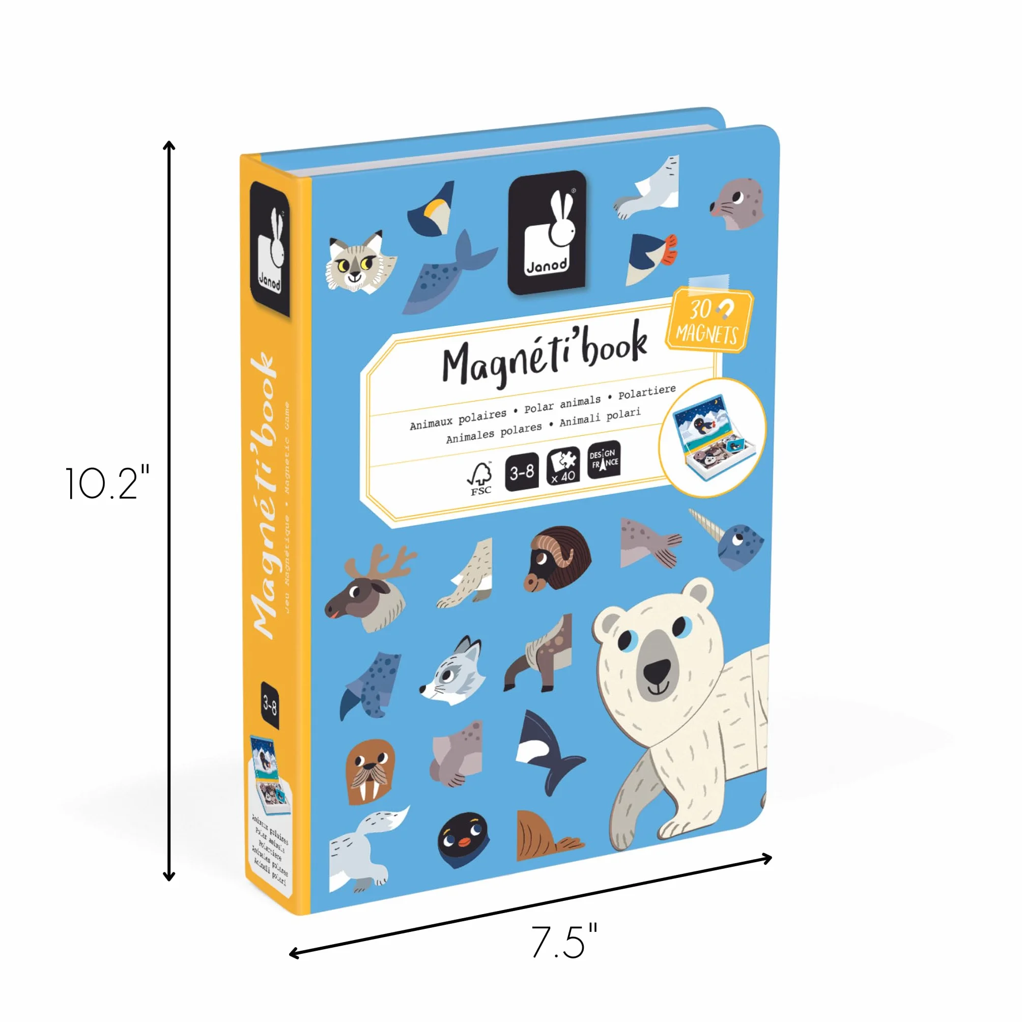 Janod - Magnéti'book Animali Polari - Gioco Educativo Magnetico 30 Calamite + 10 Modelli - Giocattolo per Bambini in Cartone FSC - Sviluppa Le Abilità Fino-Motorie e l'Immaginazione - dai 3 Anni