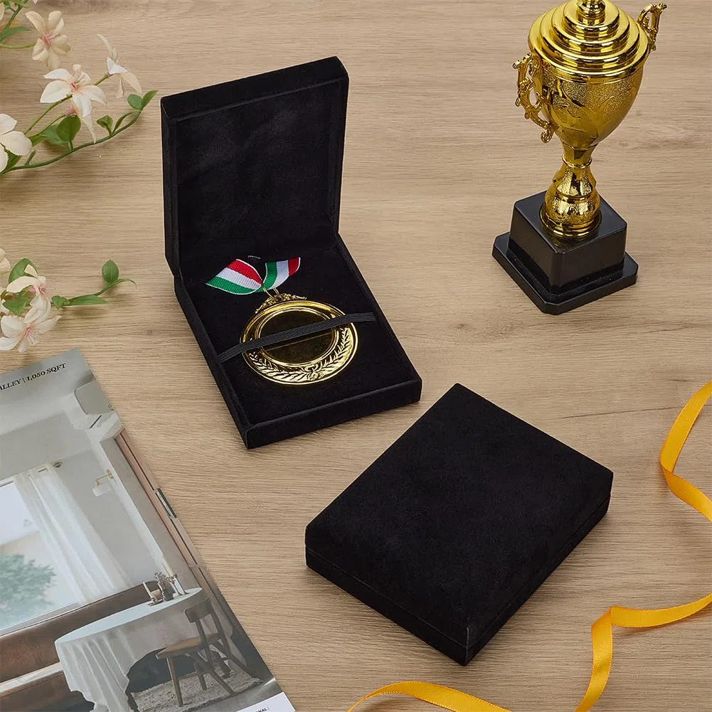 FINGERINSPIRE 2 Scatola Portaoggetti per Medaglia Singola in Velluto Nero Scatola Porta Medaglie Rettangolare Scatola Porta Medaglie in Velluto Scatola Regalo per Corridori Vincitori di Premi Militari