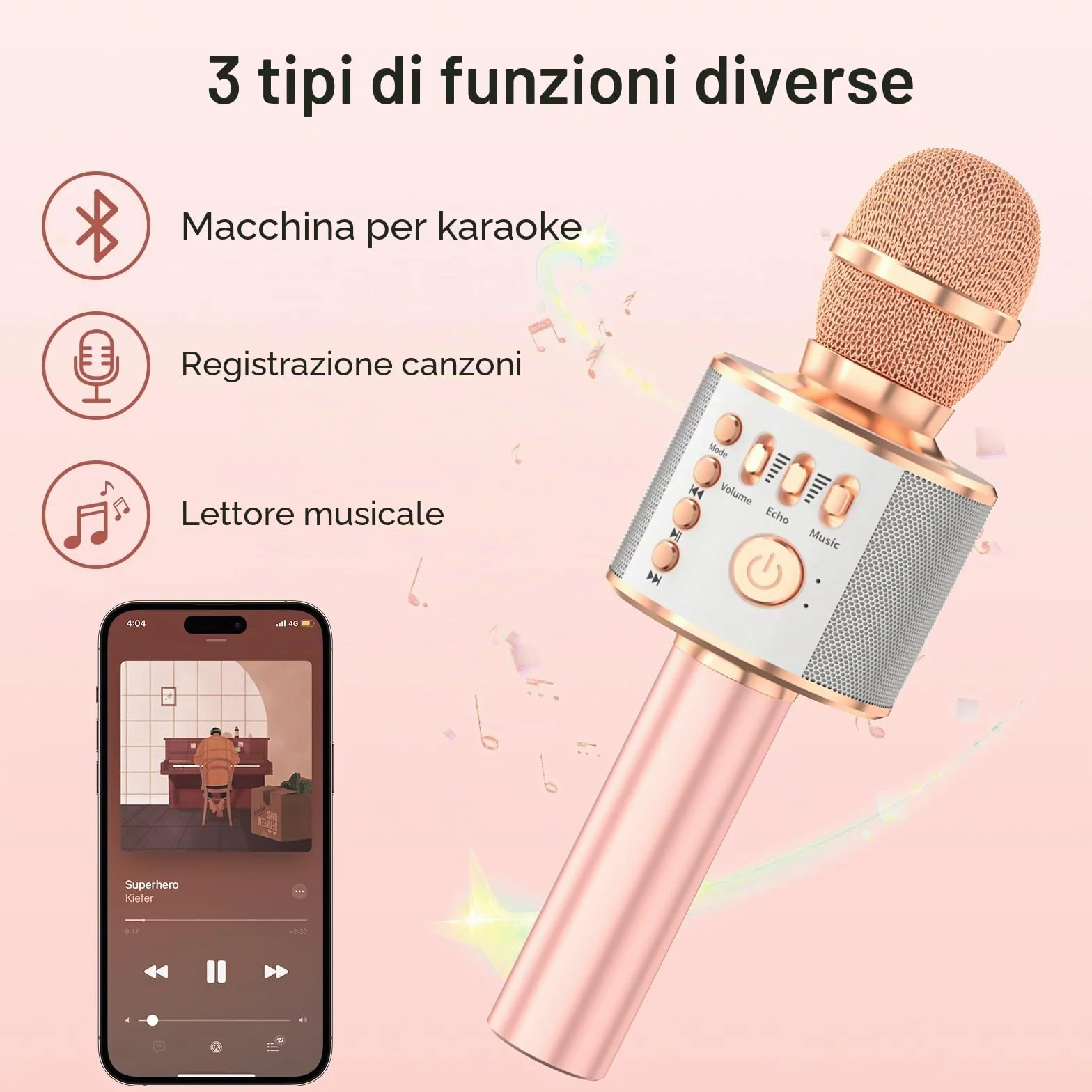 Bambini Karaoke Microfono 3-in-1 Portatile Handheld Bluetooth Microfono Altoparlante Registratore con Voice Changer Singing Giocattoli per Ragazzi Ragazze Adulti Regalo di Compleanno di Natale