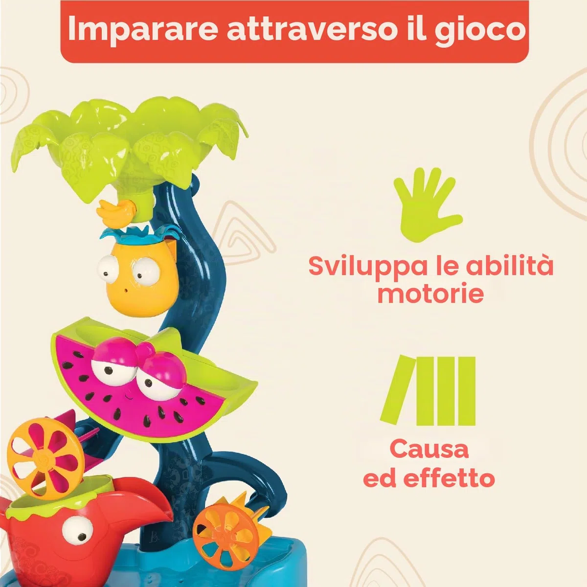 B. toys - Cascata tropicale - Set di giochi con acqua e sabbia - Ruota d'acqua per bambini e ragazzi - Bambini - Giocattolo da spiaggia, piscina, bagno - 18 mesi +